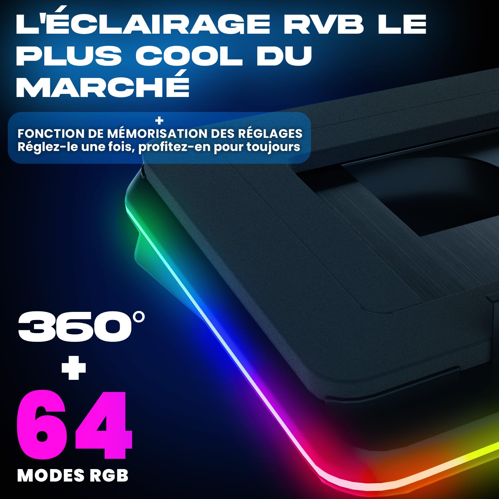 KLIM Turbofrost Refroidisseur PC Portable 4 Turbo Ventilateurs - 4x4000 RPM, 2 Modes d'alimentation USB-C/DC, RGB Dynamique, 4 Ports USB, Mousse Isolante - Support Ventilé PC Portable 14-17in - Noir
