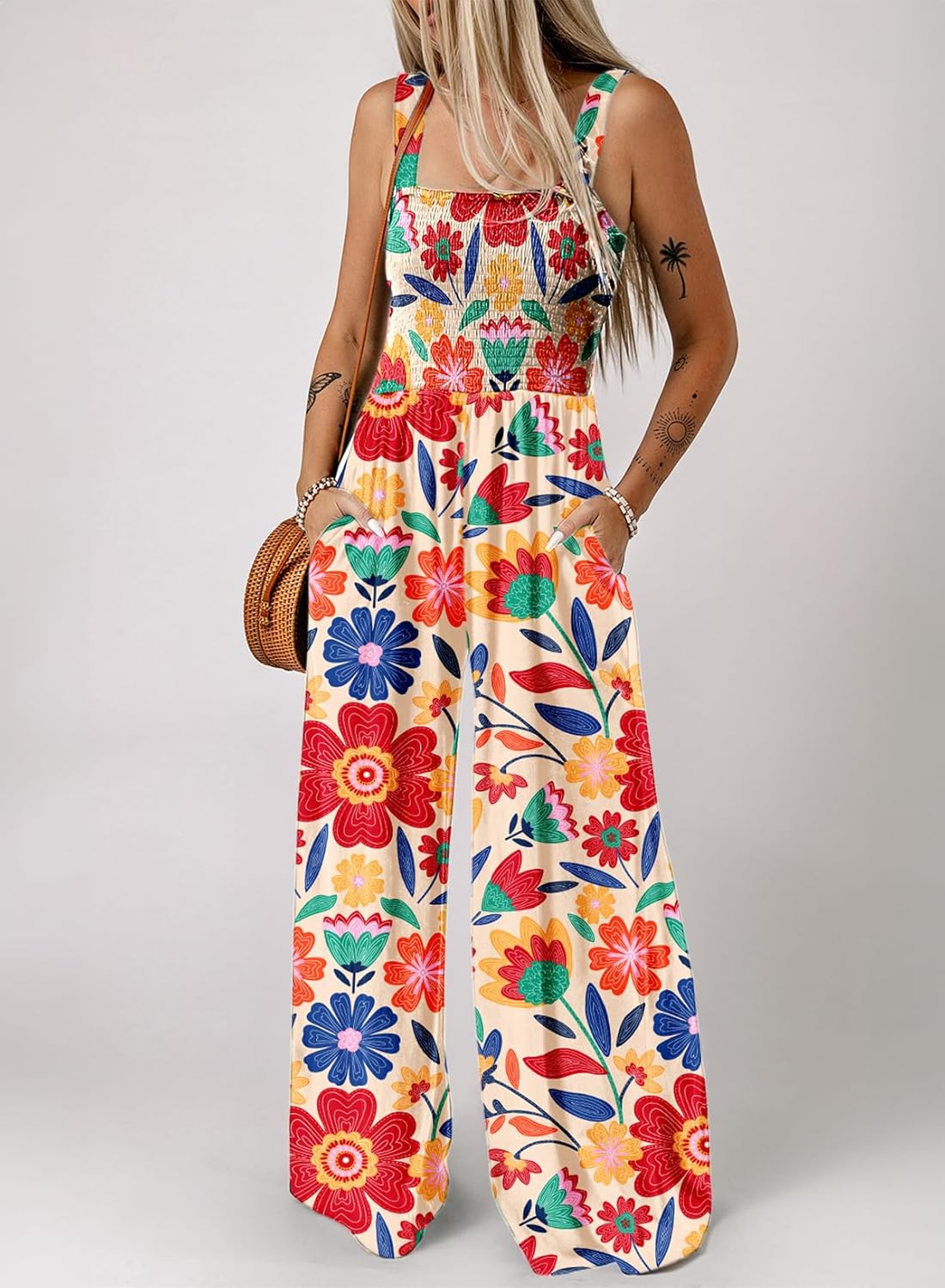 Dokotoo Women's Casual Loose Overalls Jumpsuits One Piece Sleeveless Printed Wide Leg Long Pant Rompers With Pockets - Image 2