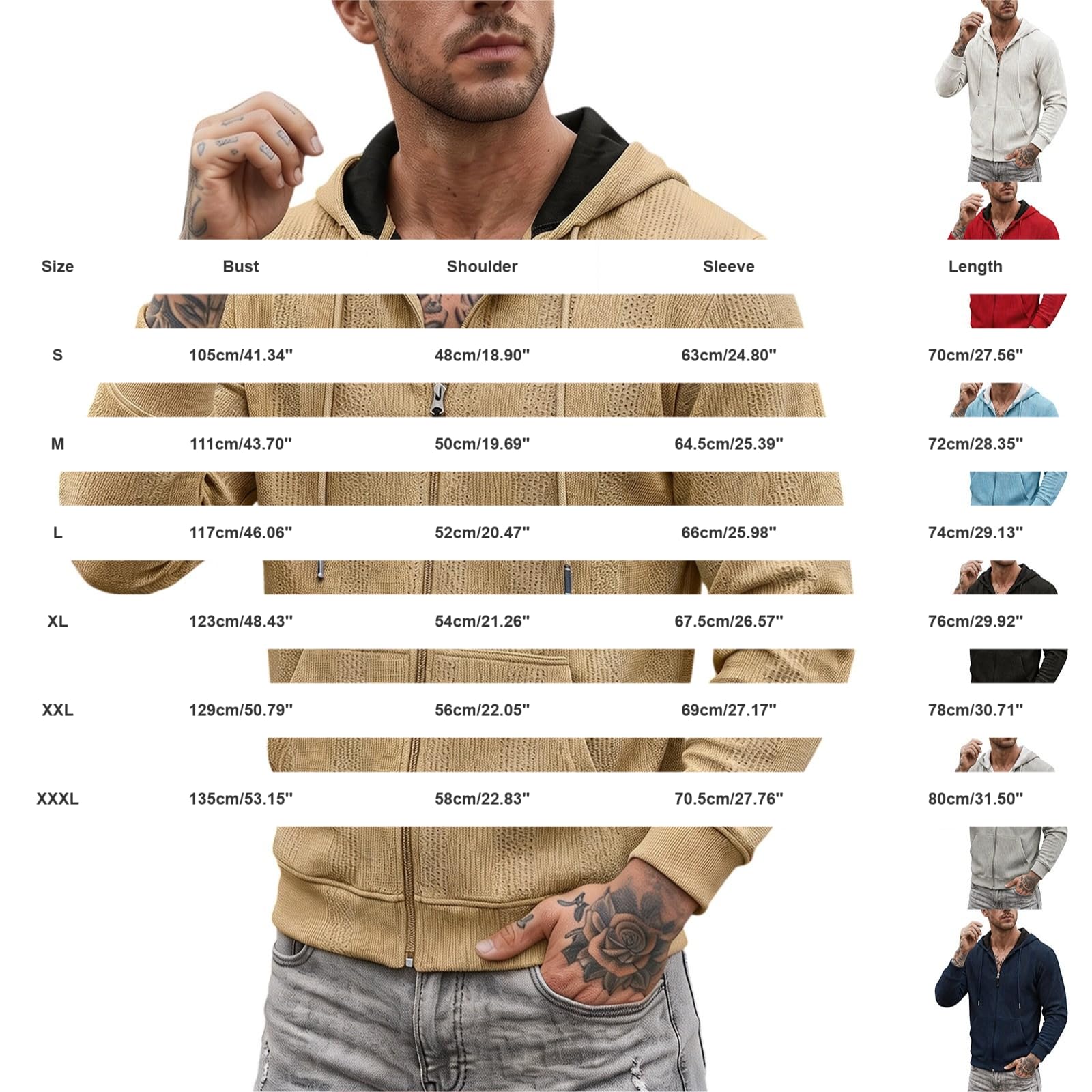 Giacca con cappuccio da uomo, in maglia, vestibilità regolare, con coulisse