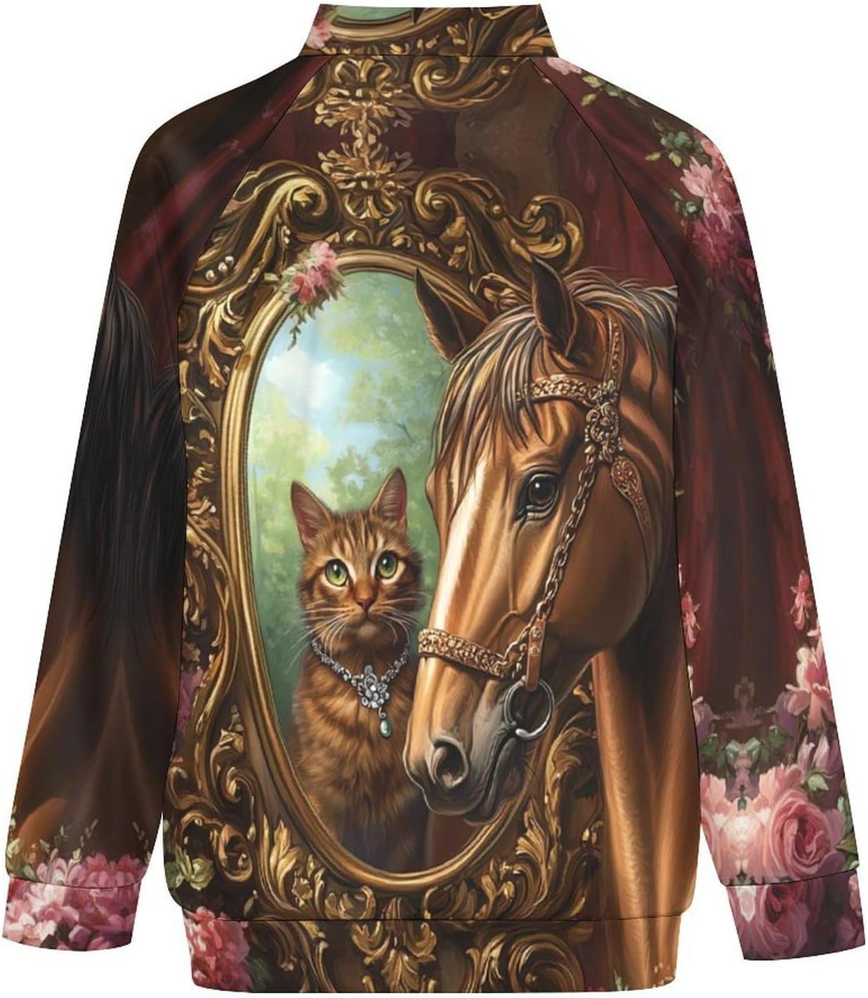 Horse Cats Men's Zip Up Sweatshirt Casual Sweater Jackets Long Sleeve Tops Lightweight Coat