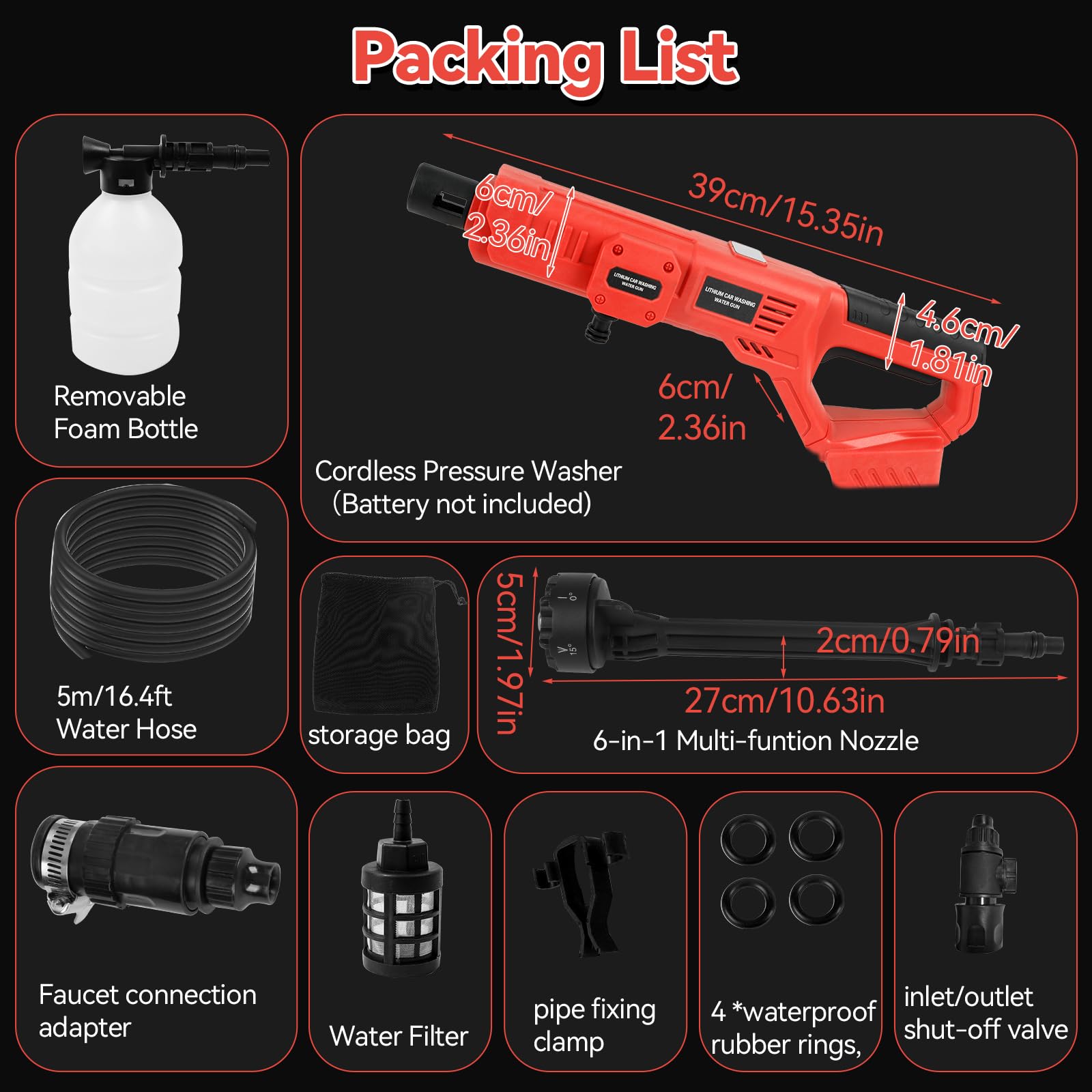 Limpiador de Alta presión con batería 6 en 1 Compatible con batería Milwaukee de 18 V, 1000 PSI Pistola de Limpieza a presión portátil para Coches, Ventanas, césped, Jardines, Piscinas, Pantalones de