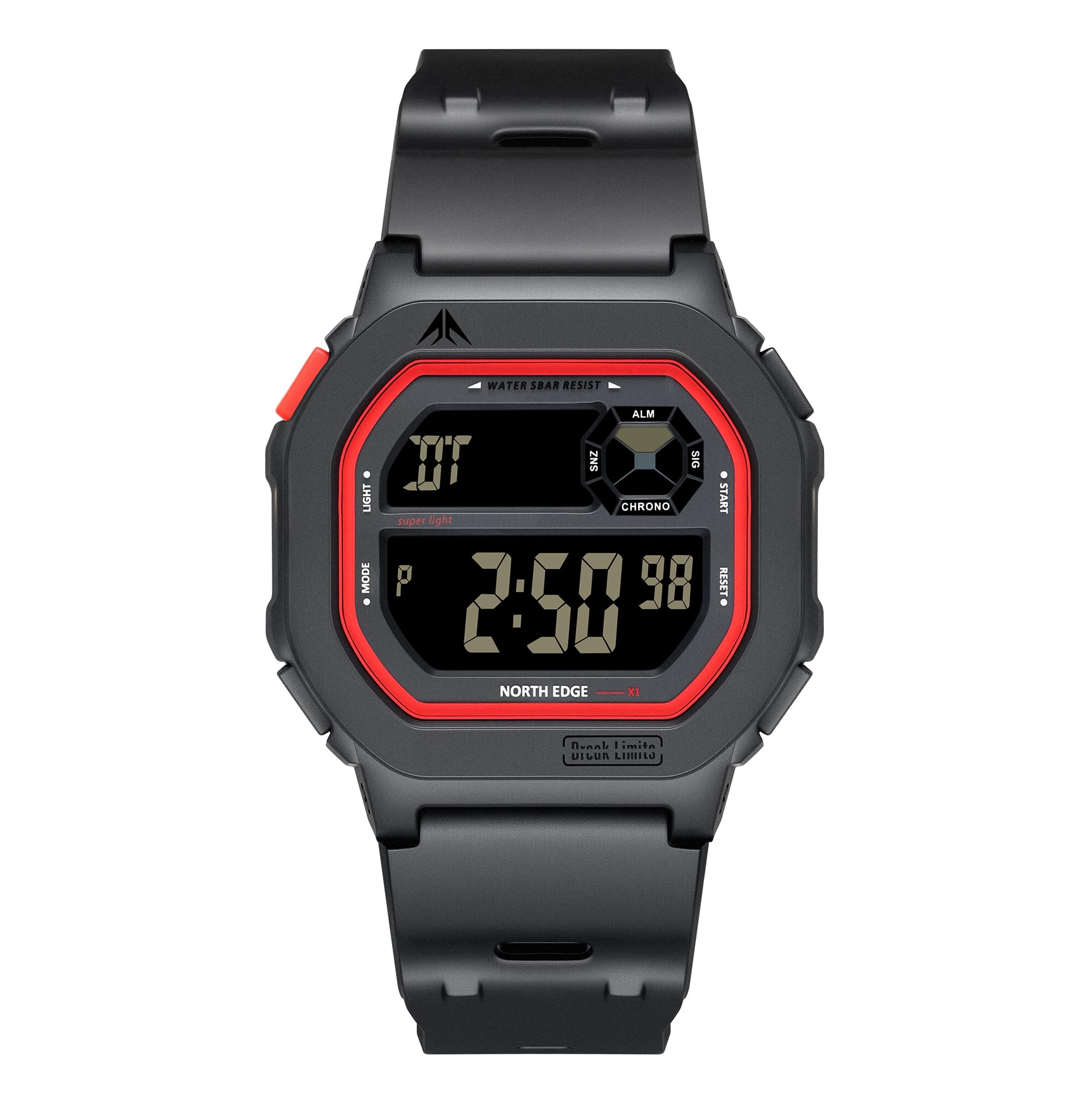 X1 Digital Watch for Men Women, Retro Unisex Sport Watch with EL Backlight, 5ATM Water Resistant, Stopwatch, Countdown Timer, Alarm, Dual Time, Lightweight Everyday Watch, Red-Black, Modern-image-13