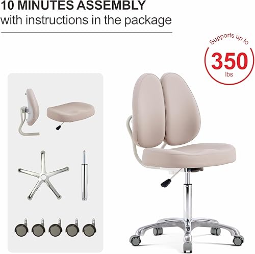 Miniatura 7 de HNKastela Silla rodante con soporte de respaldo  Taburete de tienda de altura ajustable con ruedas para esteticista, pestañas, maquillaje,