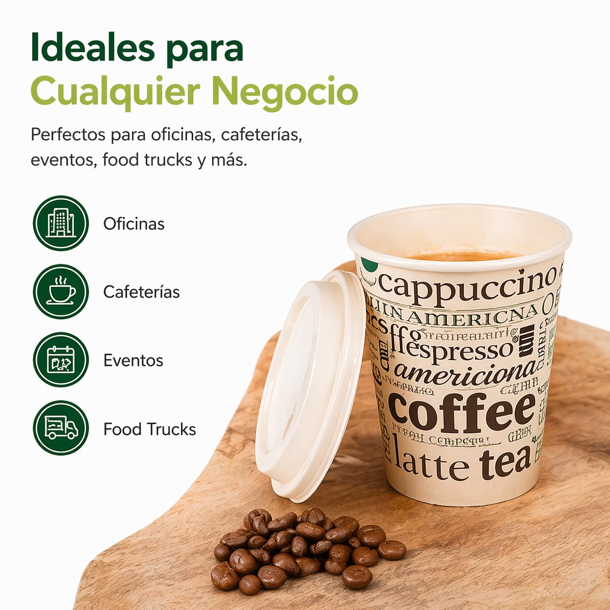 Pack 500 Vasos Café Desechables y Paletinas Café Reutilizables 240 ml | APTO para bebidas calientes y frías | Ideales para oficina y eventos | Uso Profesional y Doméstico |