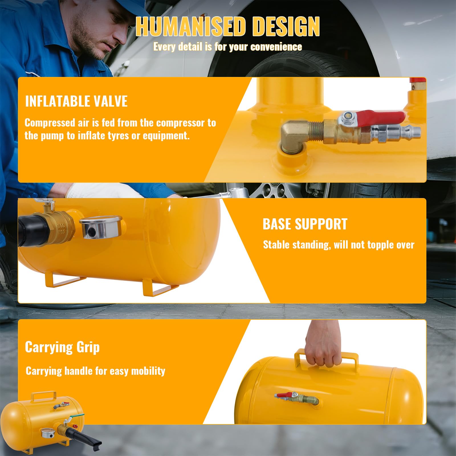 VELPAX 20L Reifenfüller Reifen Booster, Reifen Schockfüller Airbooster Reifen Befüllhilfe für LKW Auto PKW, Stahl Luftkanone, 8 Bar