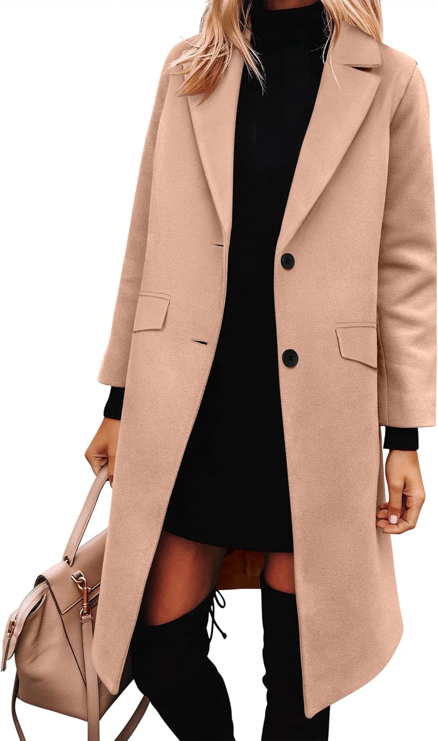 ANRABESS Womens Peacoat Notched Lapel Collar Single-Breasted Trench Coats Loose Casual Long Jacket 2025 Fall Winter Outerwear