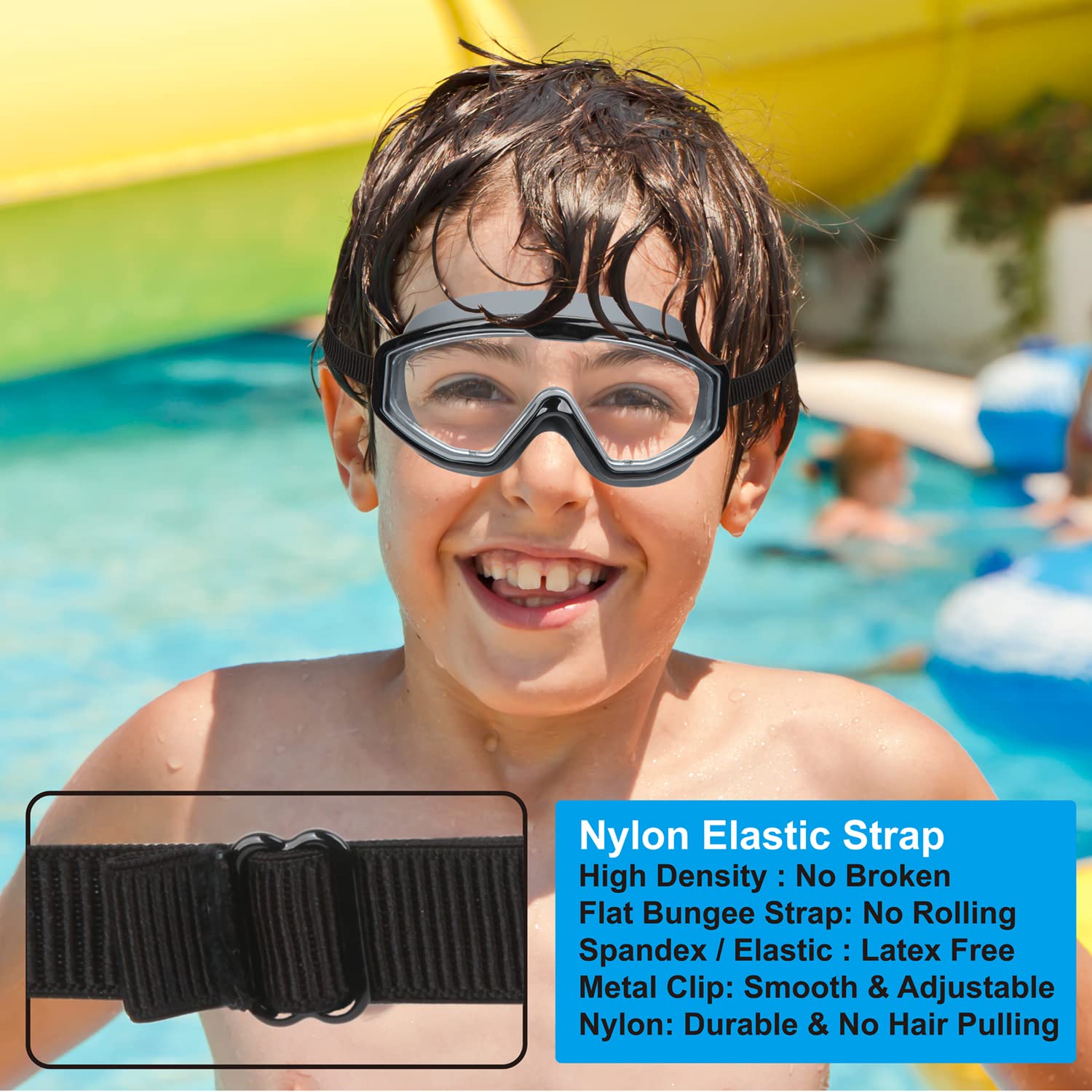 Schwimmbrille für Kinder im Alter von 4–7 Jahren, Kleinkindbrille, kein Ziehen der Haare, Stoffband, Schwimmmaske für Kinder, breites Kopfband