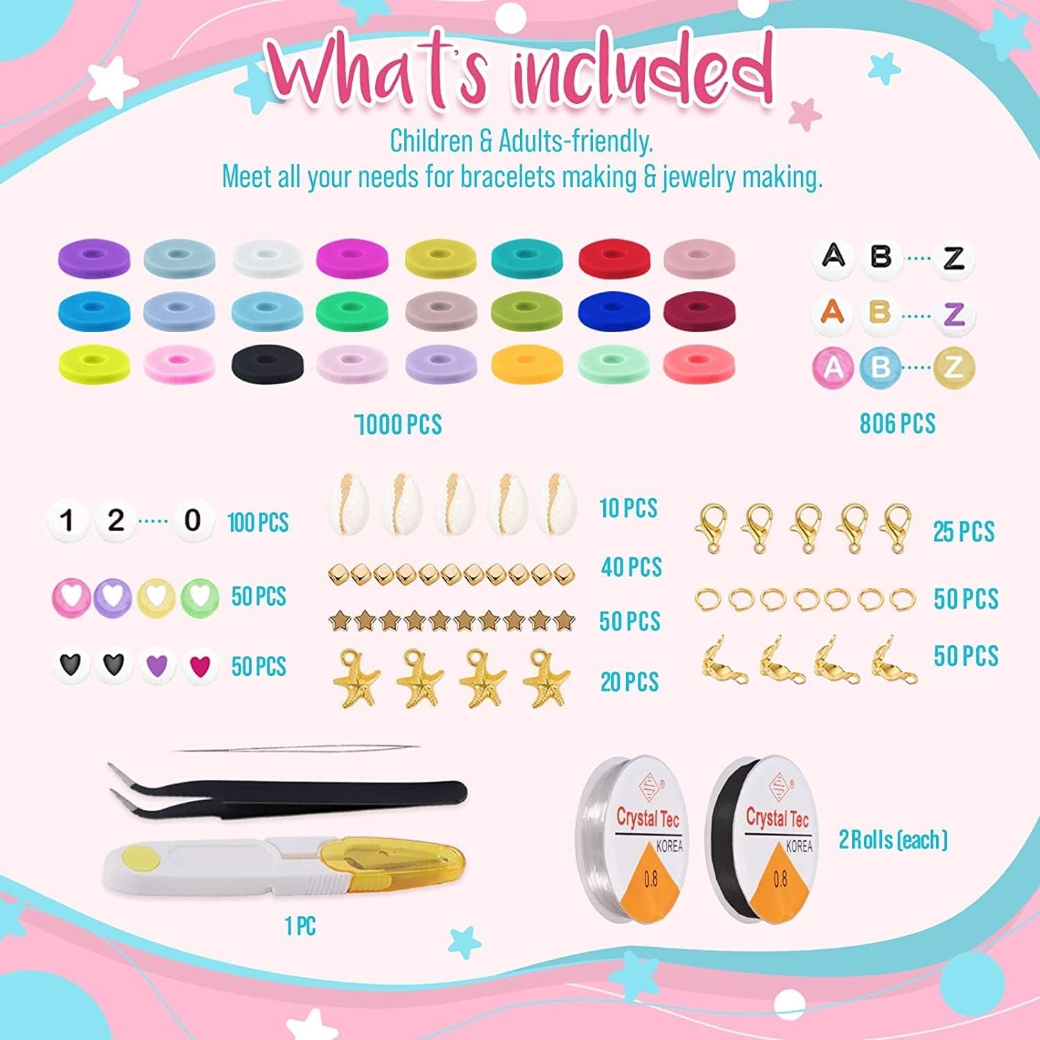 7600 Pcs Polymer Clay Beads for Bracelets Making kit Letter Beads Preppy Beads 24 Colors Perfect Flat Clay Beads Kit for Jewelry Making Heishi Beads Bracelet Flat Beads for Girls Necklace Making kit