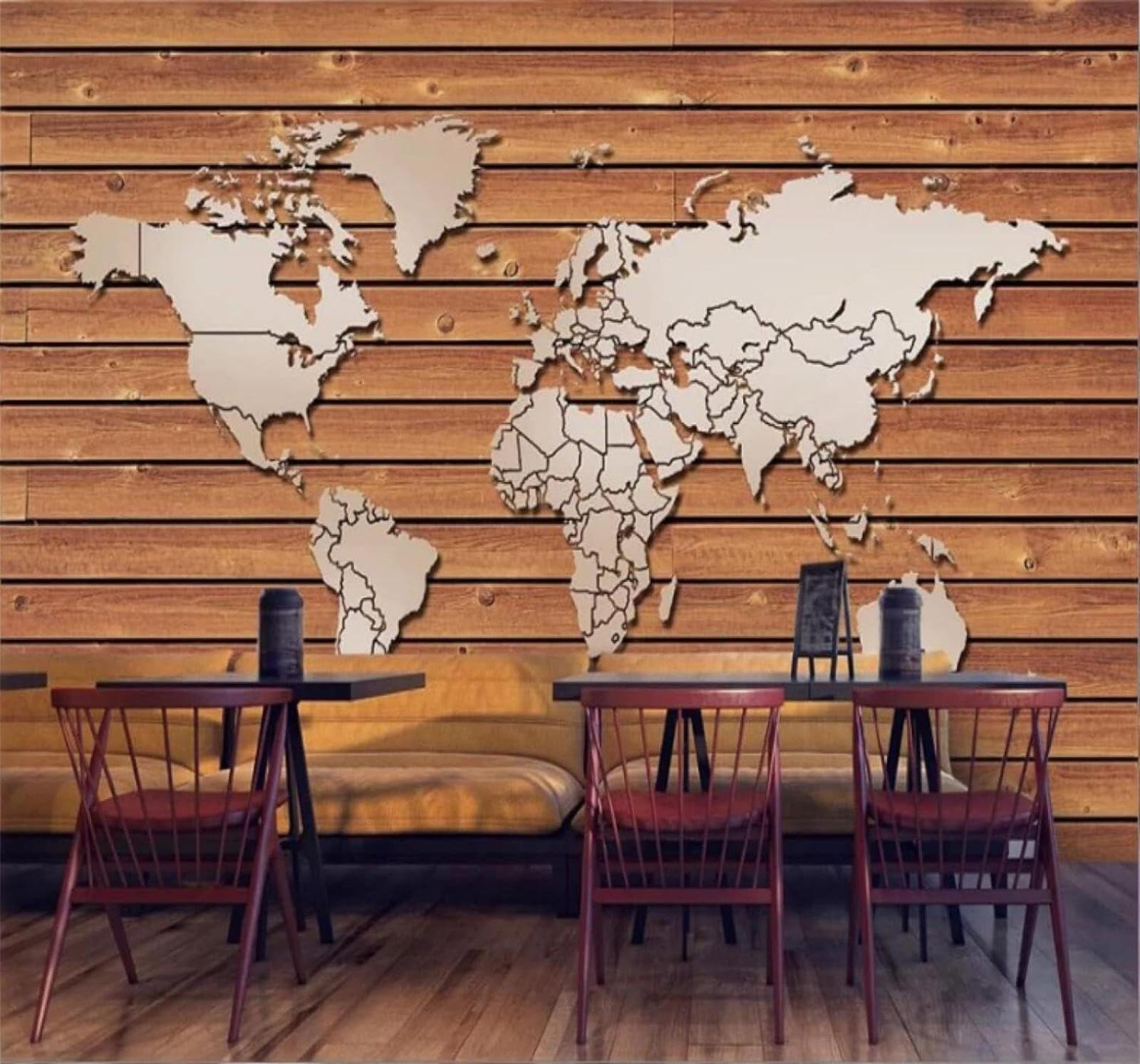 XLMING Retro Woodgrain Abstract World Map Art 3D Wallpaper Luxury Home Dining Decor Paste Sofa Living Room The Wall for Bedroom Mural-350cm×256cm