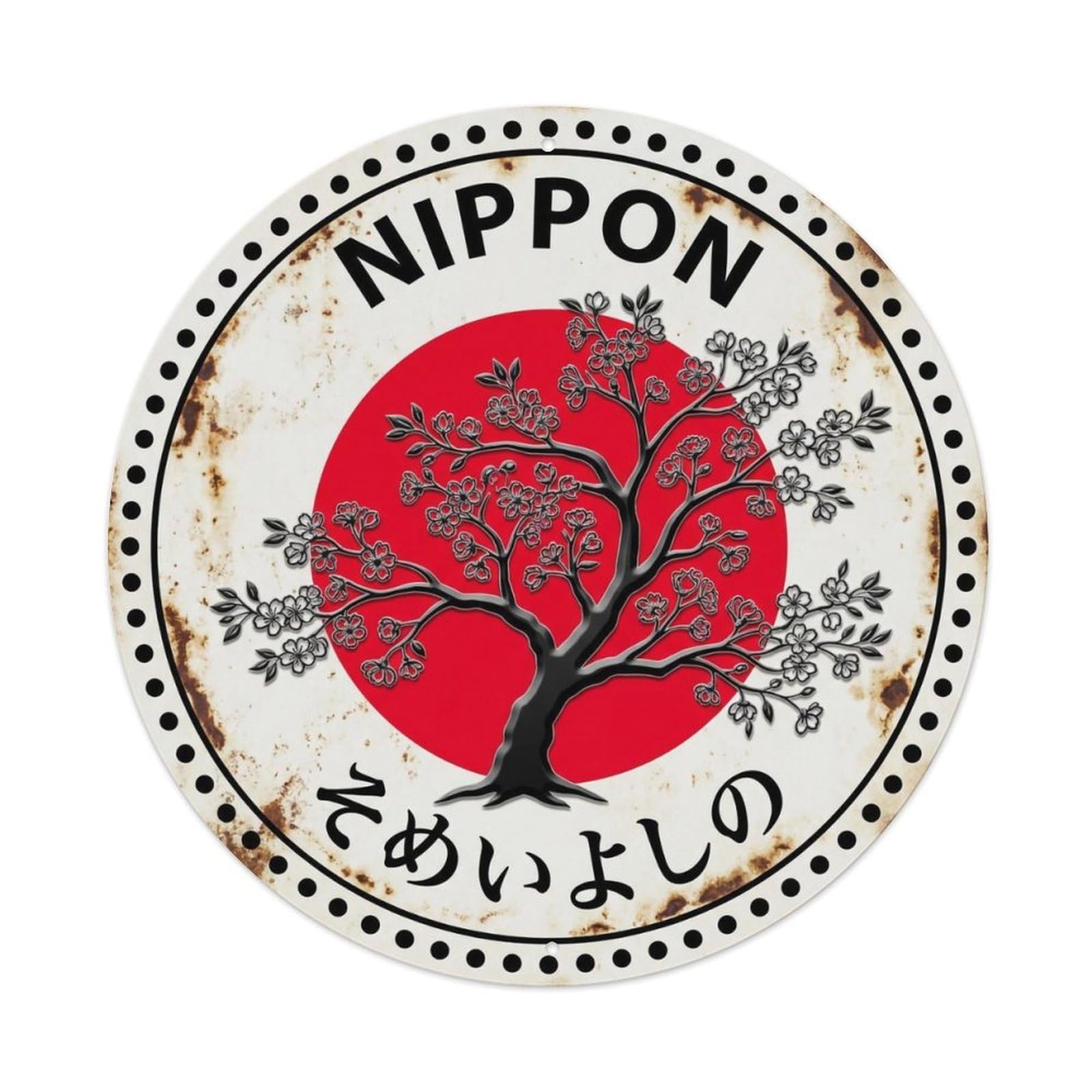 Yoshino Cherry Nippon Pink Flower Tree Weathered Metal Tin Sign