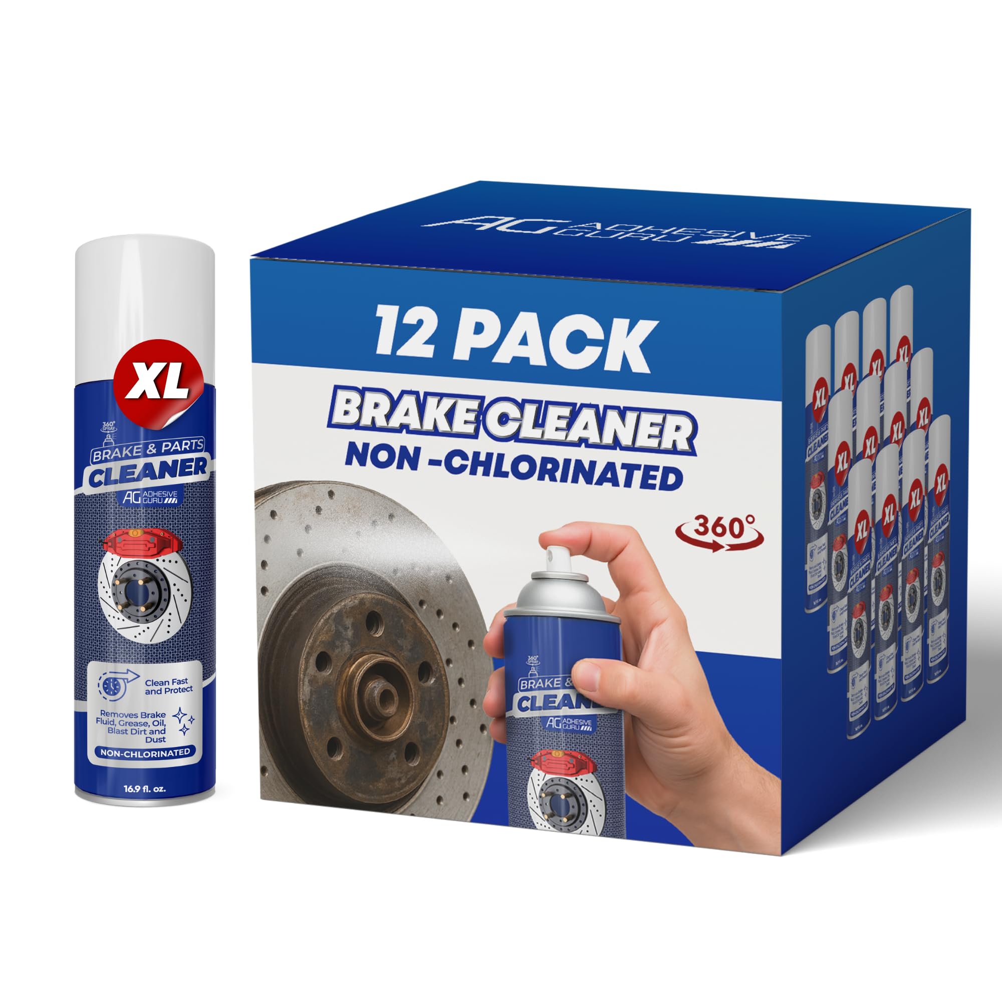 Adhesive Guru Non-Chlorinated Brake Cleaner – (12 x16.9 fl oz) – Brake Parts Cleaner & Degreaser for Disc, Pads, Calipers, Springs, Rotors, Clutch &