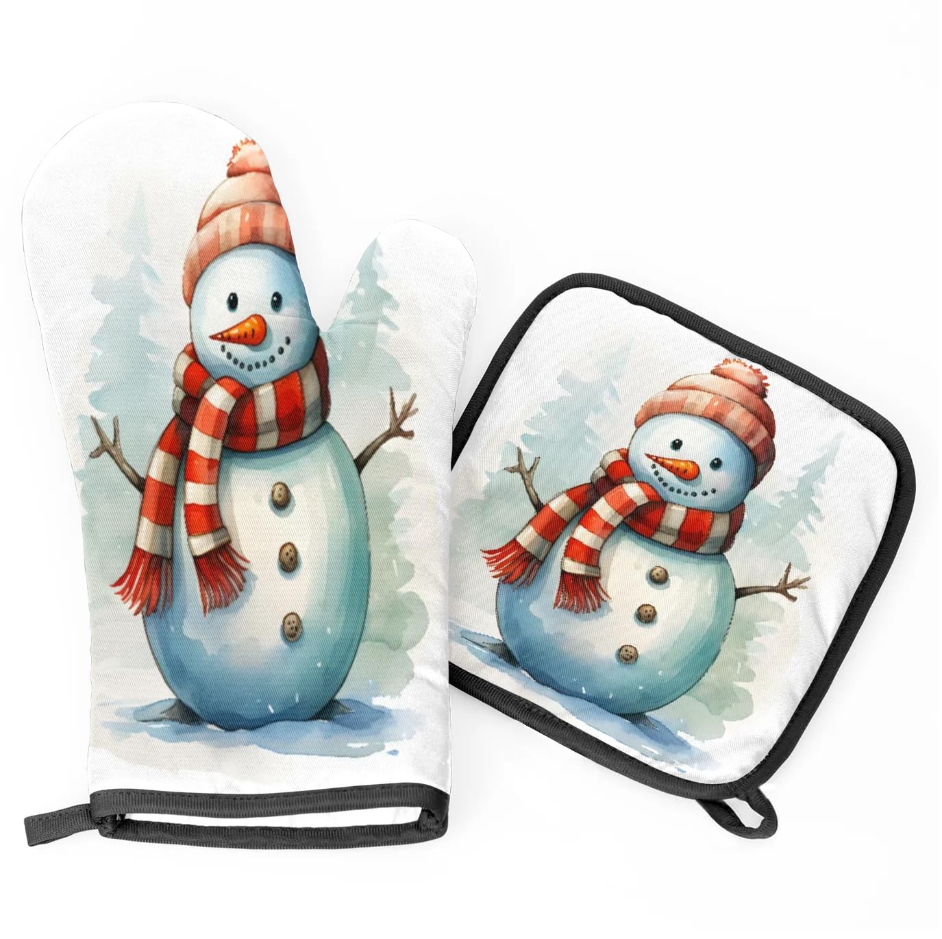Cute Snowman Oven Mitts Kitchen Oven Gloves for Cooking Baking Heat Proof Lining Cotton Kitchen Potholder Mittens Pot Holders Hot Pads for Chef Women Men