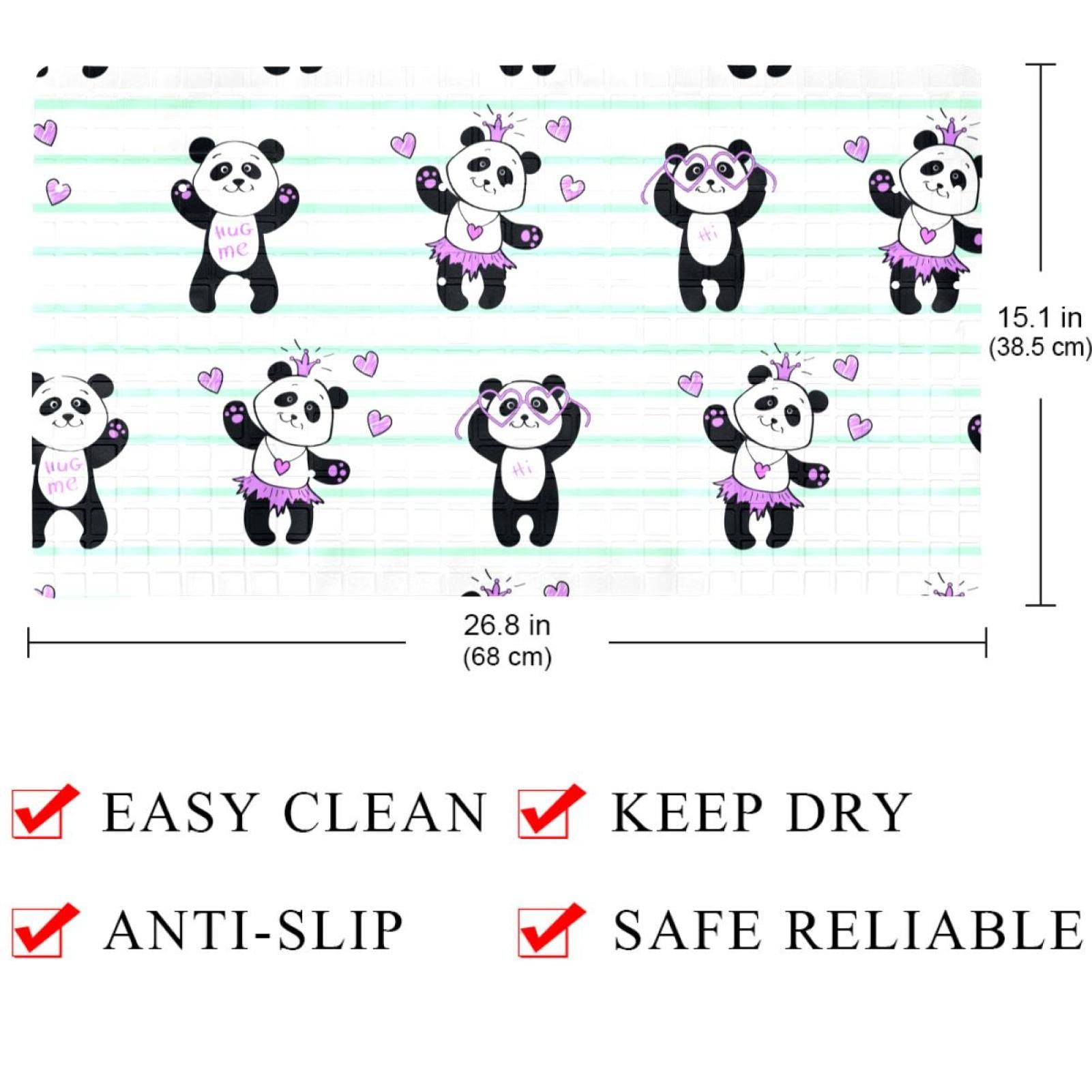 Rutschfeste Badematten für Badezimmer, Motiv: Schöne Pandas und rosa Herzen, rechteckige Badewannenmatte, maschinenwaschbar, 40 x 70 cm