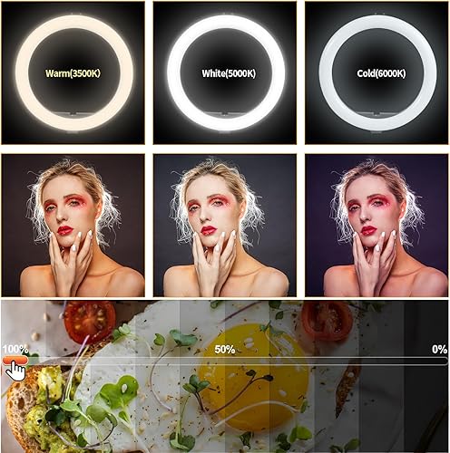 Miniatura 7 de Wisamic Anillo de luz de soporte de teléfono para grabación con soporte y soporte para cámara, anillo de luz de escritorio para YouTube Live Stream,