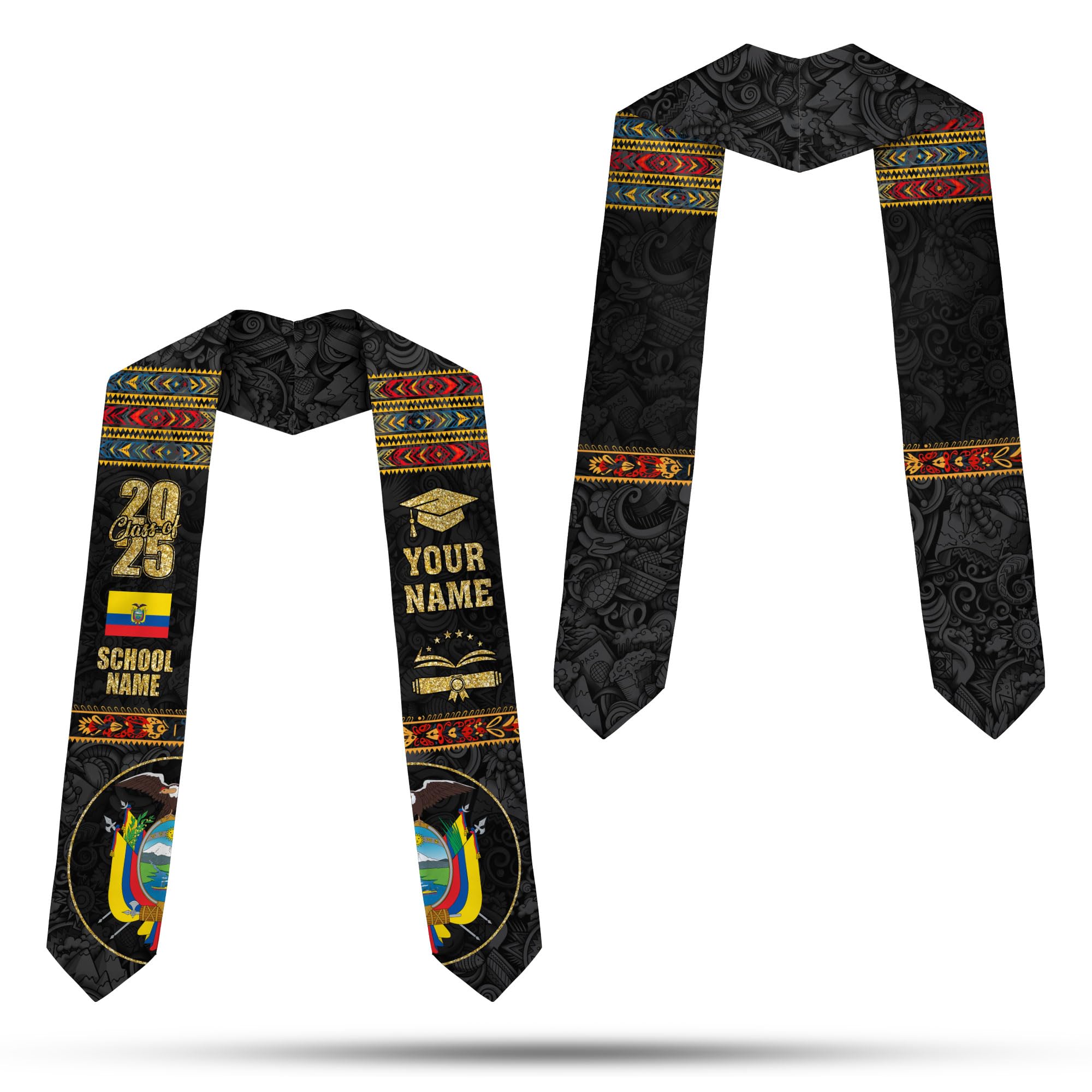 MonkeyVan Ecuador Graduation Stole, Ecuadorians American Flag Graduation Sash 2025, Ecuadorians Graduation Sash Style 19