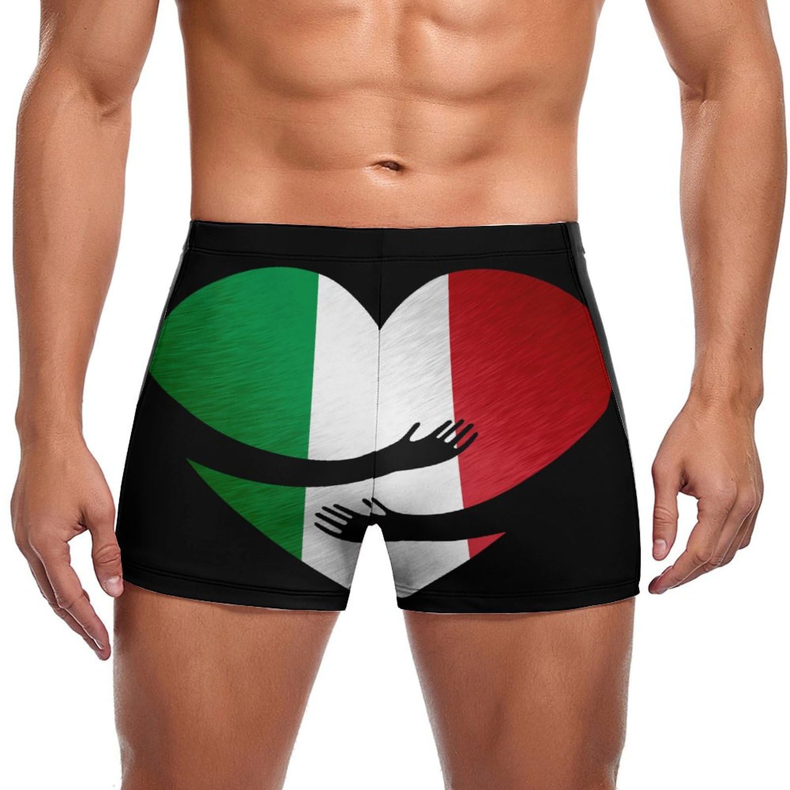 Melbrakin Men's Italy Flag Heart Swimming Trunks Sports Swim Briefs Novelty Boxer Briefs