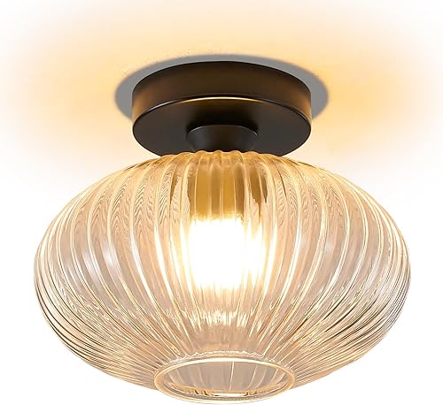 UPZXKJ Lámpara de techo semiempotrada, lámpara de techo de pasillo con pantalla de vidrio texturizado, accesorios de iluminación cerca de techo para