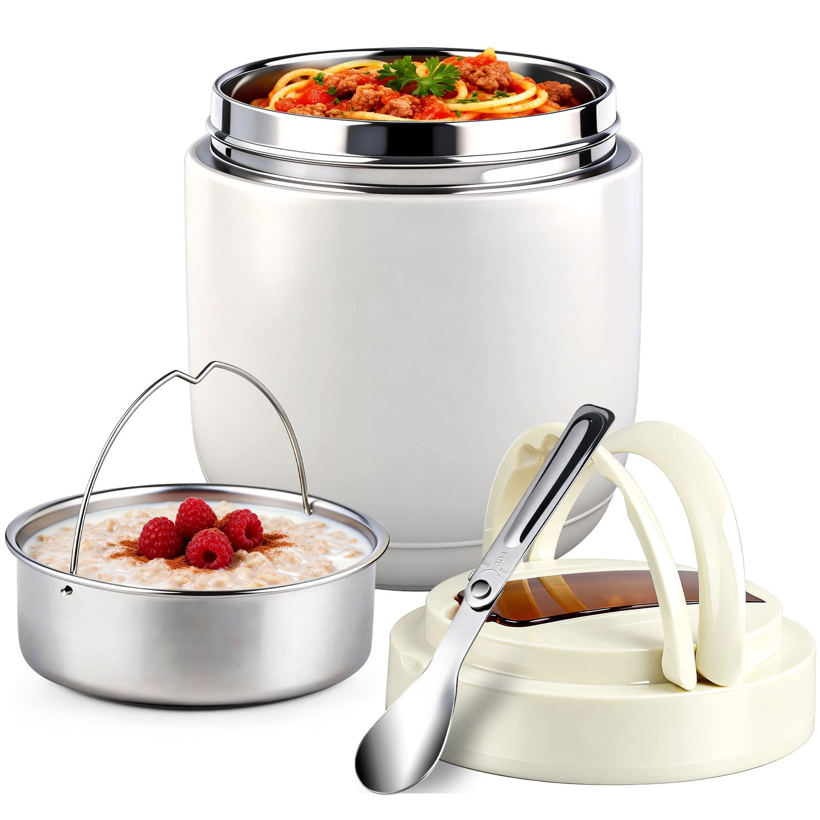 Purilit design Insulated Food Jar with 2 Compartments, Alltight Lunch Containers for Hot Food Wide Mouth Stainless Steel Includes Spoon & Fork Soup Thermo Bento Box for Adults,1200ml