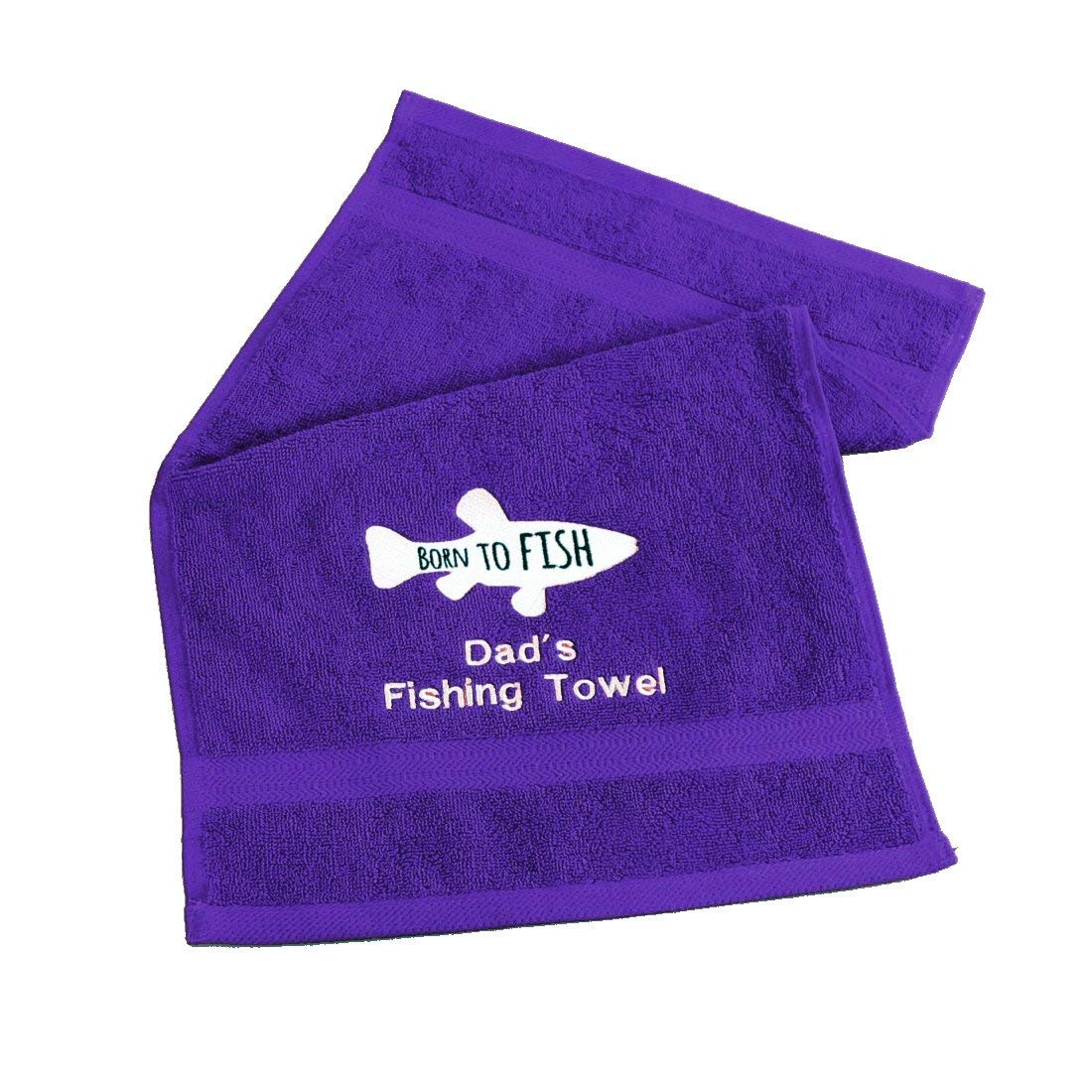 aztex Embroidered Born to Fish Fishing Towel, Gift for the fishing enthusiast, Outdoor Sports, 30cm x 50cm - Purple