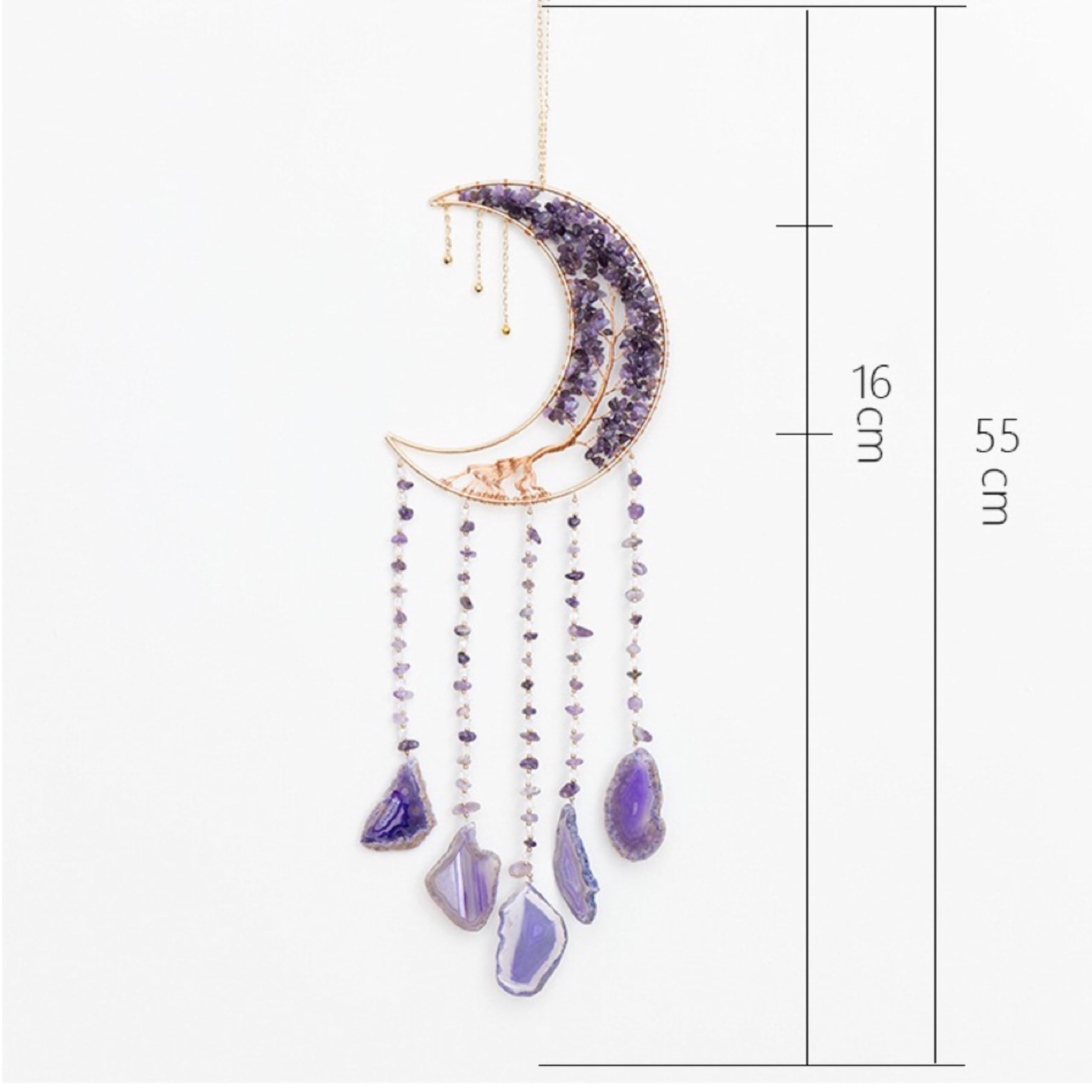 Attrape-rêves arbre de vie cristaux de lune violette agate naturelle décoration murale yoga fenêtres jardin intérieur
