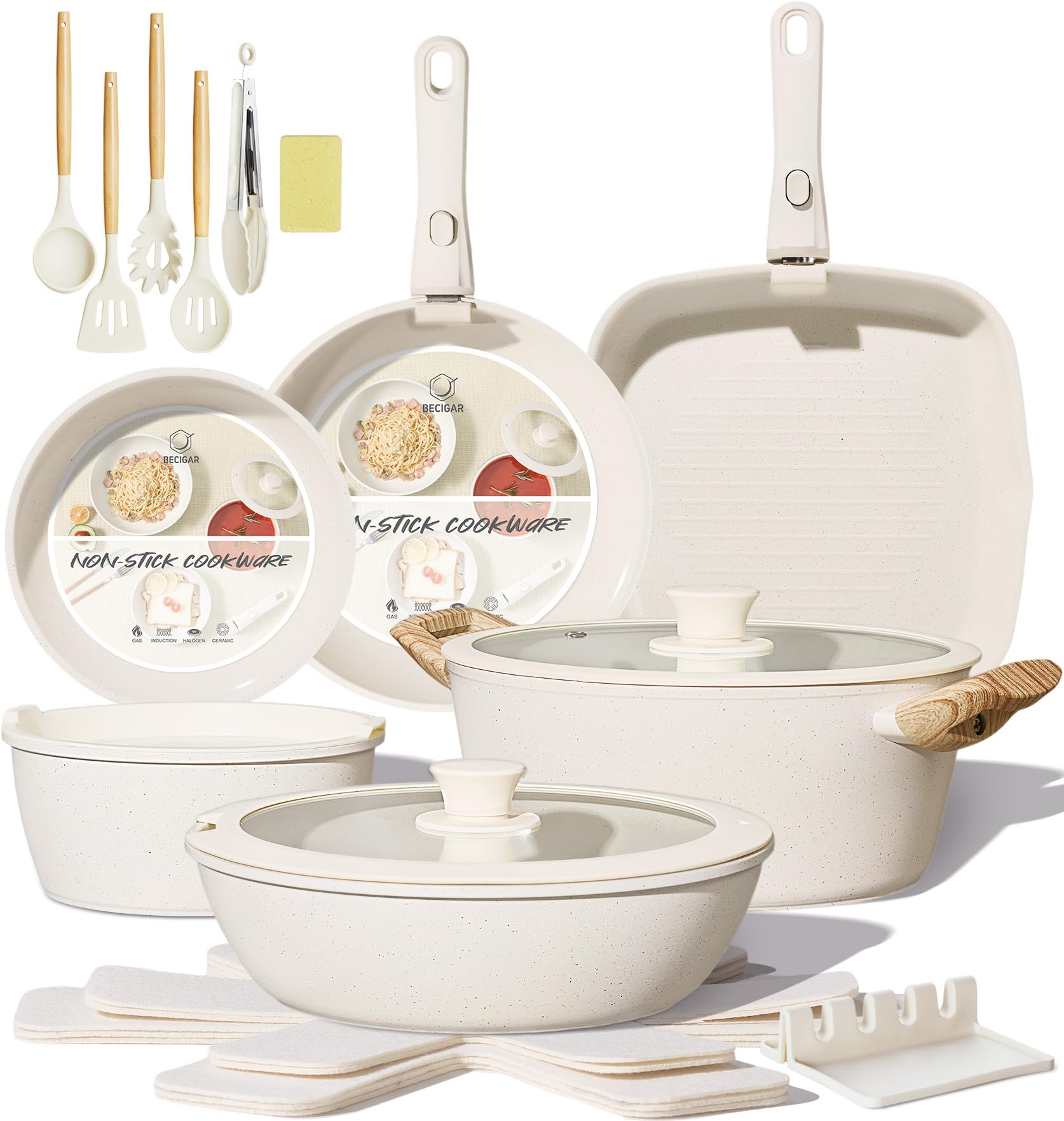BECIGAR 23PCS Ceramic Pots and Pans Set