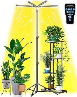 DOMMIA Grow Light with Stand, Grow Lights for Indoor Plants Full Spectrum (3 Modes), Dimmable Floor Plant Lamp with Adjustable Tripod Stand, 15-105 Inch 100W, 6/10/14/18h
