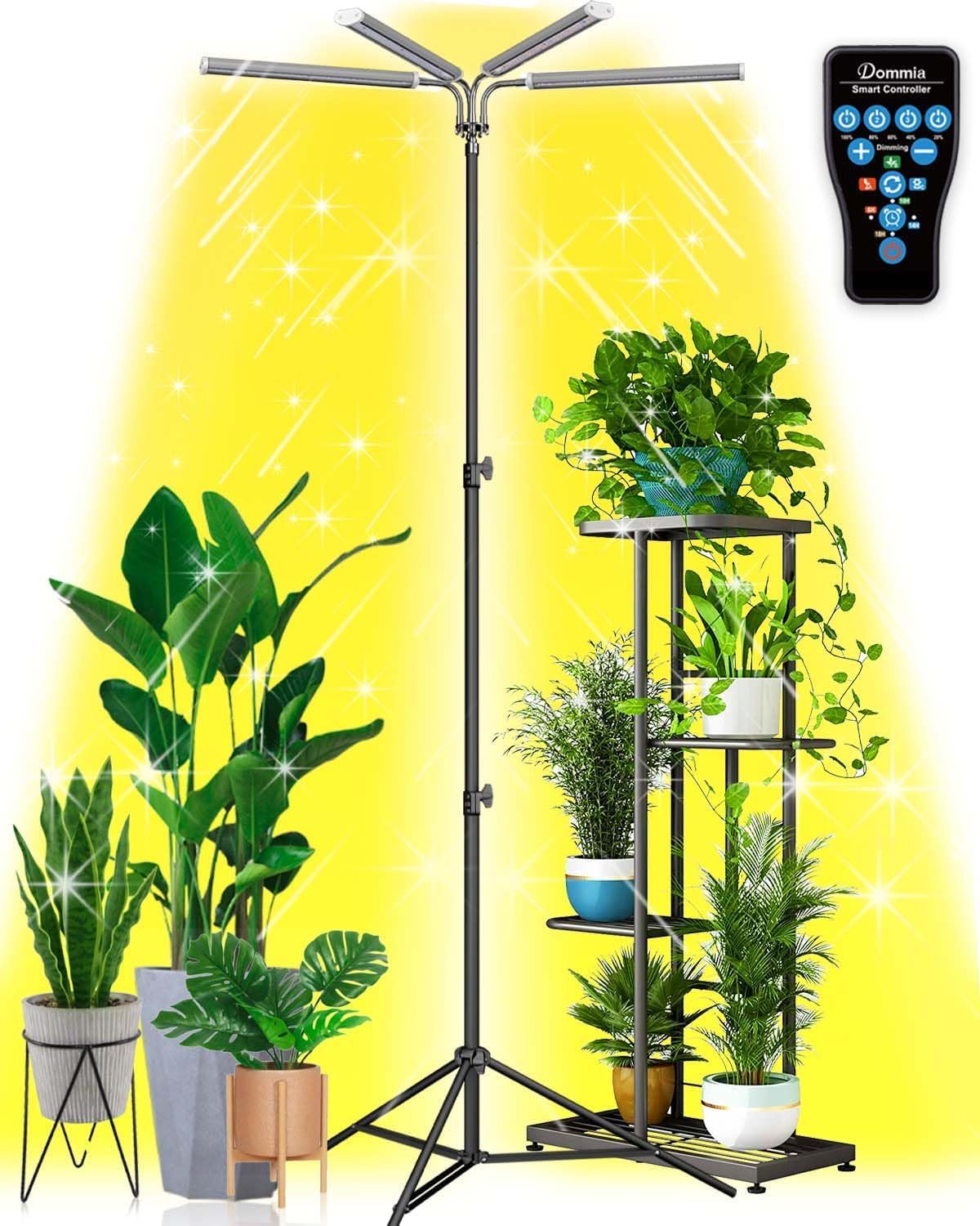 DOMMIA Grow Light with Stand, Grow Lights for Indoor Plants Full Spectrum (3 Modes), Dimmable Floor Plant Lamp with Adjustable Tripod Stand, 15-105 Inch 100W, 6/10/14/18h