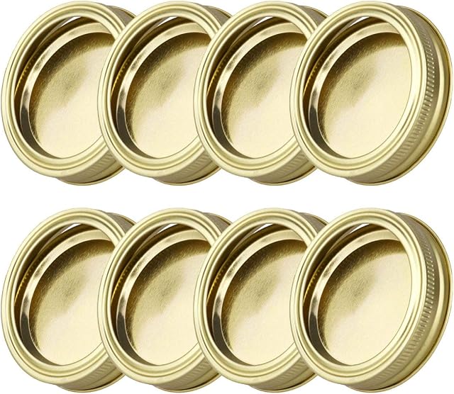 inhzoy 5/8 Pack Stainless Steel Mason Jar Lids Reusable and Leak Proof Canning Jar Lid Storage Caps Replacements for Regular Mouth/Wide Mouth Size Jars Gold 70mm