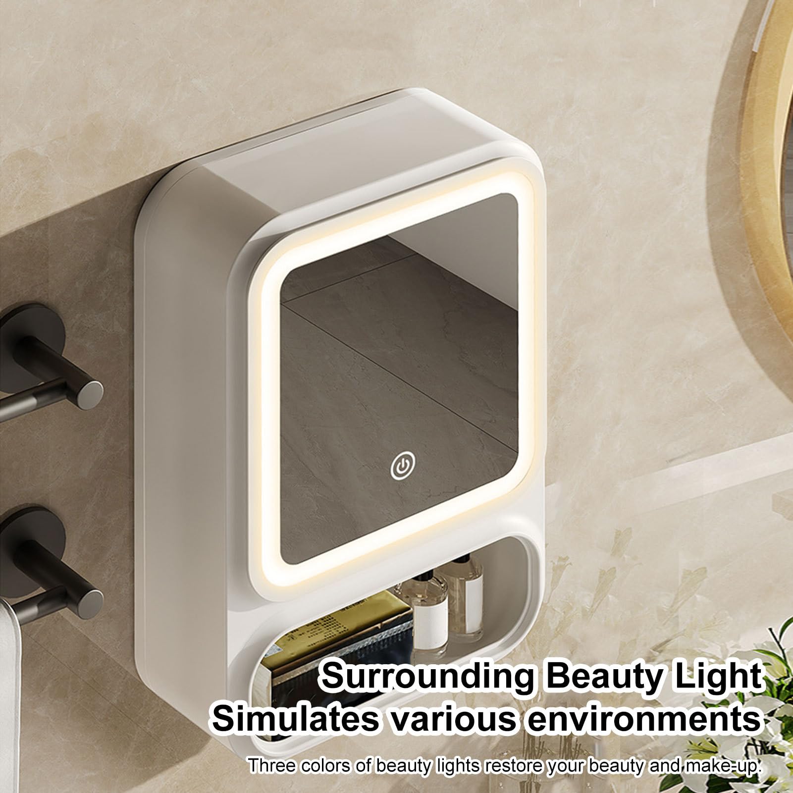 Armadio da toeletta con specchio, porta magnetica, scaffale, supporto, dispenser | Specchio da bagno con organizer per shampoo, gel, trucco, cura della pelle, accessori doccia