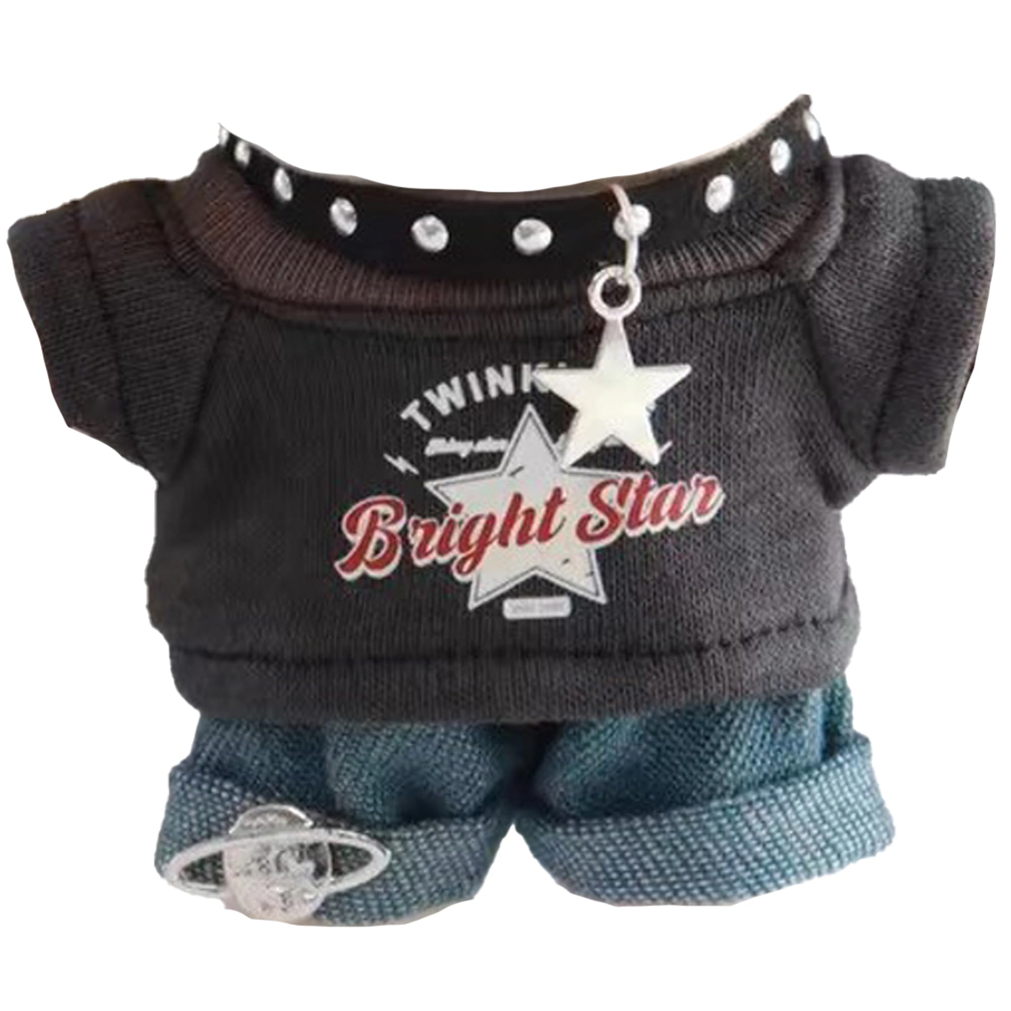 グラフィックTシャツ&ジーパン&チョーカーセット　10cm用　ブラック ぬい服 着ぐるみ アクセサリー 推し活 オタ活 人形 マスコット kpopdoll コスチューム [並行輸入品]
