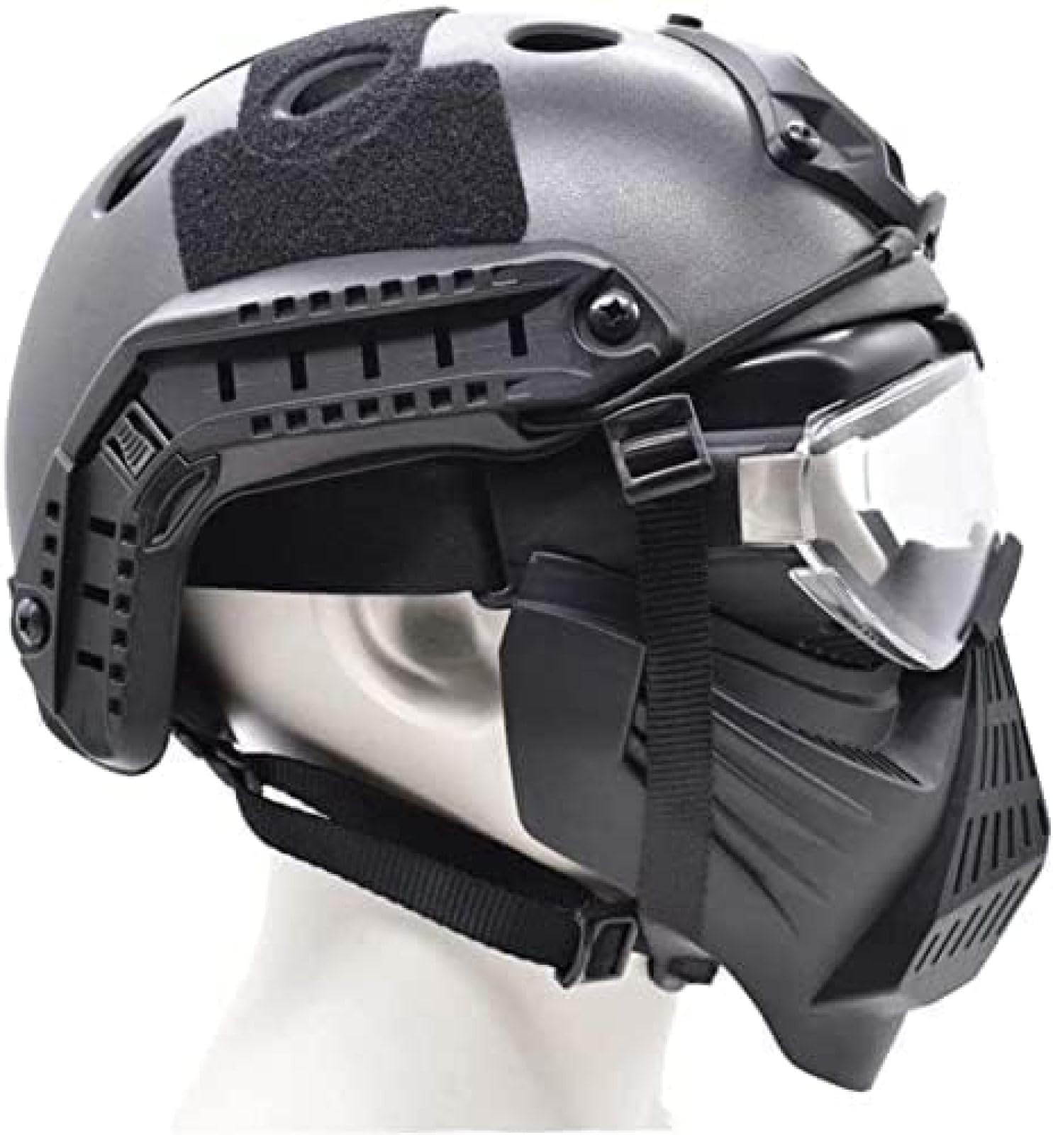Casco Protettivo tattico Integrale da Softair con Maschera per Occhiali e Lenti, da Applicare al Gioco di Sopravvivenza CS Paintball di Ruolo,BK,24 * 25 CM