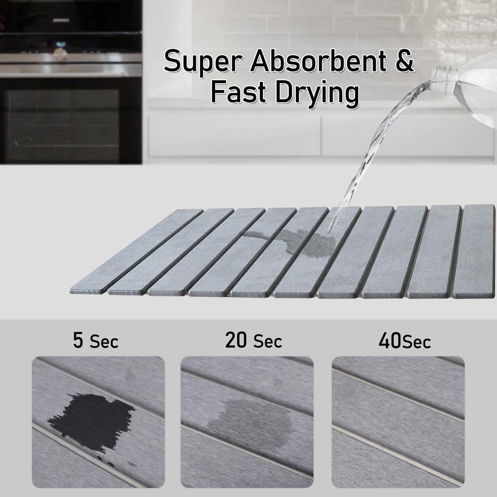 AukeyStar Stone Dish Drying Mat for Kitchen Counter Collapsible Diatomaceous Earth Dish Pad Large Absorbent Quick Drying Stone Mat for Dishes Bottles Cups - 24