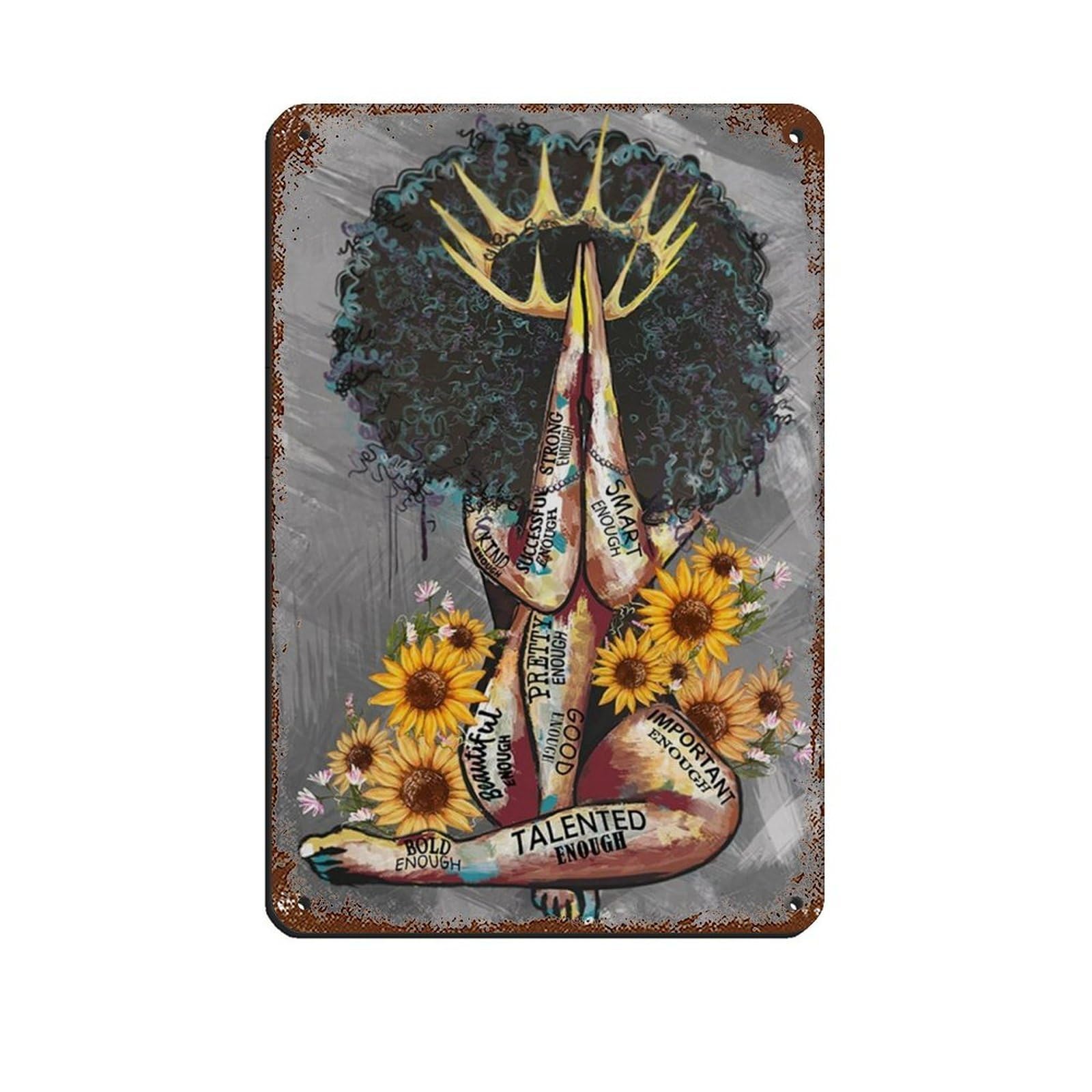 Girl And Sunflower Art Poster Tin Sign Vintage Metal Pub Club Cafe Bar Home Wall Art Decoration Poster Retro 8x12inch(20x30cm)