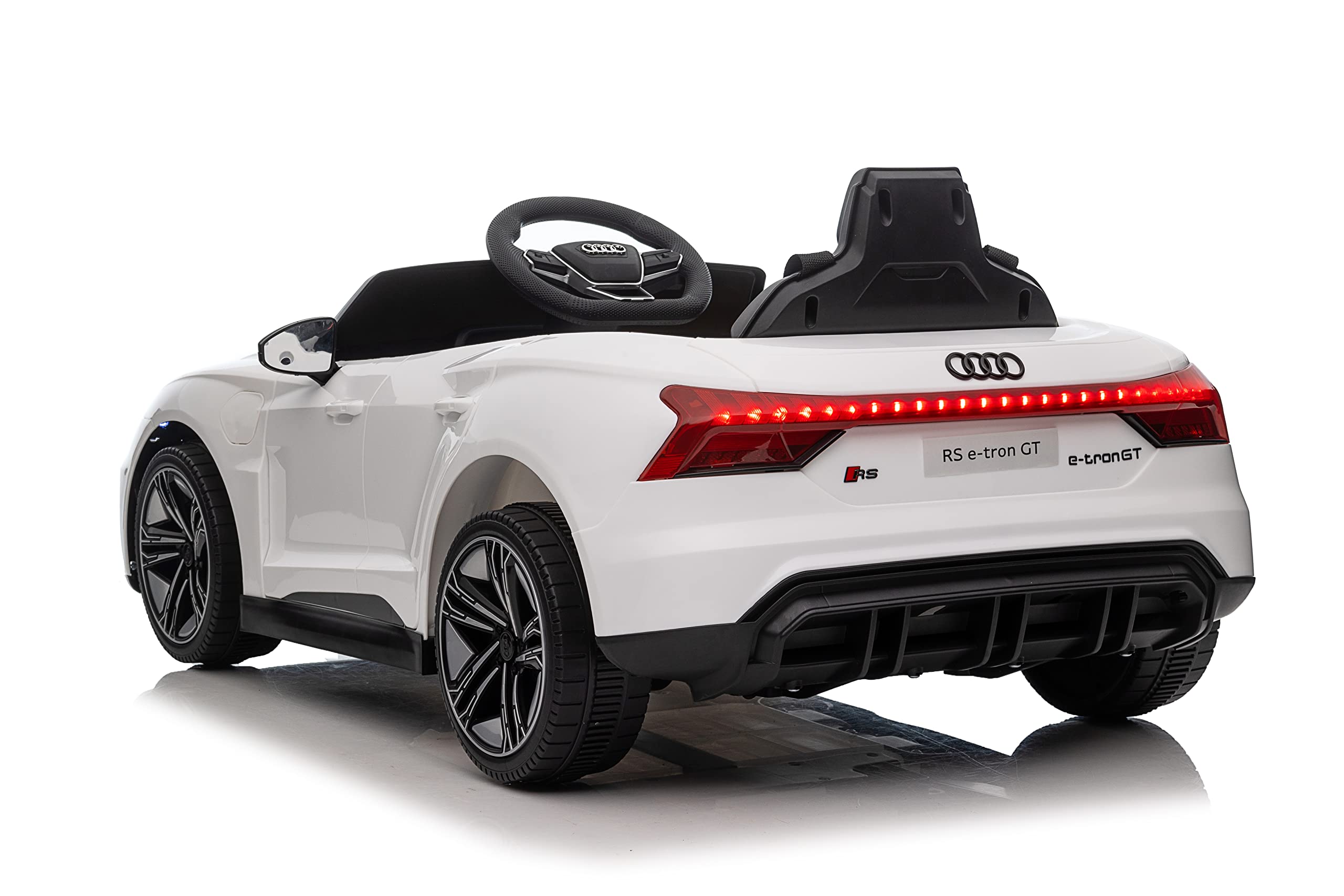 FINOOS Kinder Elektroauto Audi RS-e-tron 12V Kinderauto mit 2,4 GHz Fernbedienung, Kinderfahrzeug mit Hupe, LED, Musik, Sanftstart, Elektrofahrzeug mit Hilfsrad, für 1-4 Jahre Kinder (Weiß)