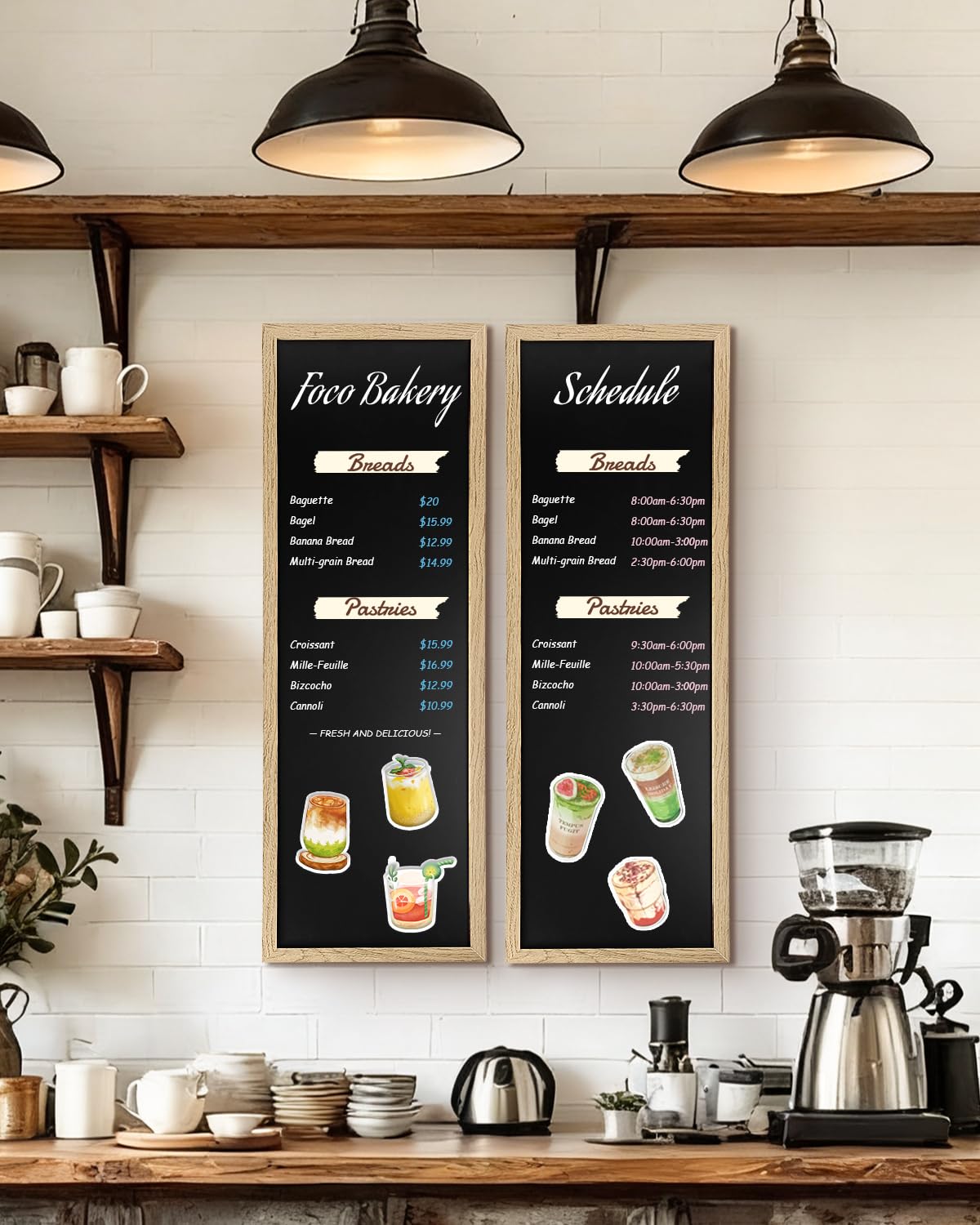Okydoky Lavagna magnetica con cornice in legno, 30 x 90 cm, per appendere verticalmente o orizzontalmente, per menù da parete per ristoranti, carrelli da pranzo, cucina, bar e decorazioni per la casa