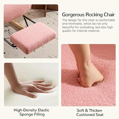 Miniatura 7 de Furniliving Mecedora para cuarto de bebé, moderna silla mecedora tapizada, mecedora con reposapiés retráctil, silla de lectura con respaldo alto,