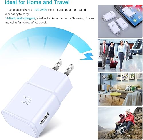Miniatura 5 de Cargador de pared de carga rápida adaptable, paquete de 4 adaptadores de pared USB de carga rápida, cargador de teléfono de viaje compatible con