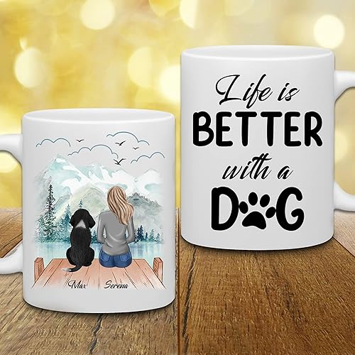 Miniatura 5 de WHIDOBE Taza personalizada para perros  Life is Better with a Dog (niña  perro)  Taza de café personalizada de 11 onzas y 15 onzas para los amantes