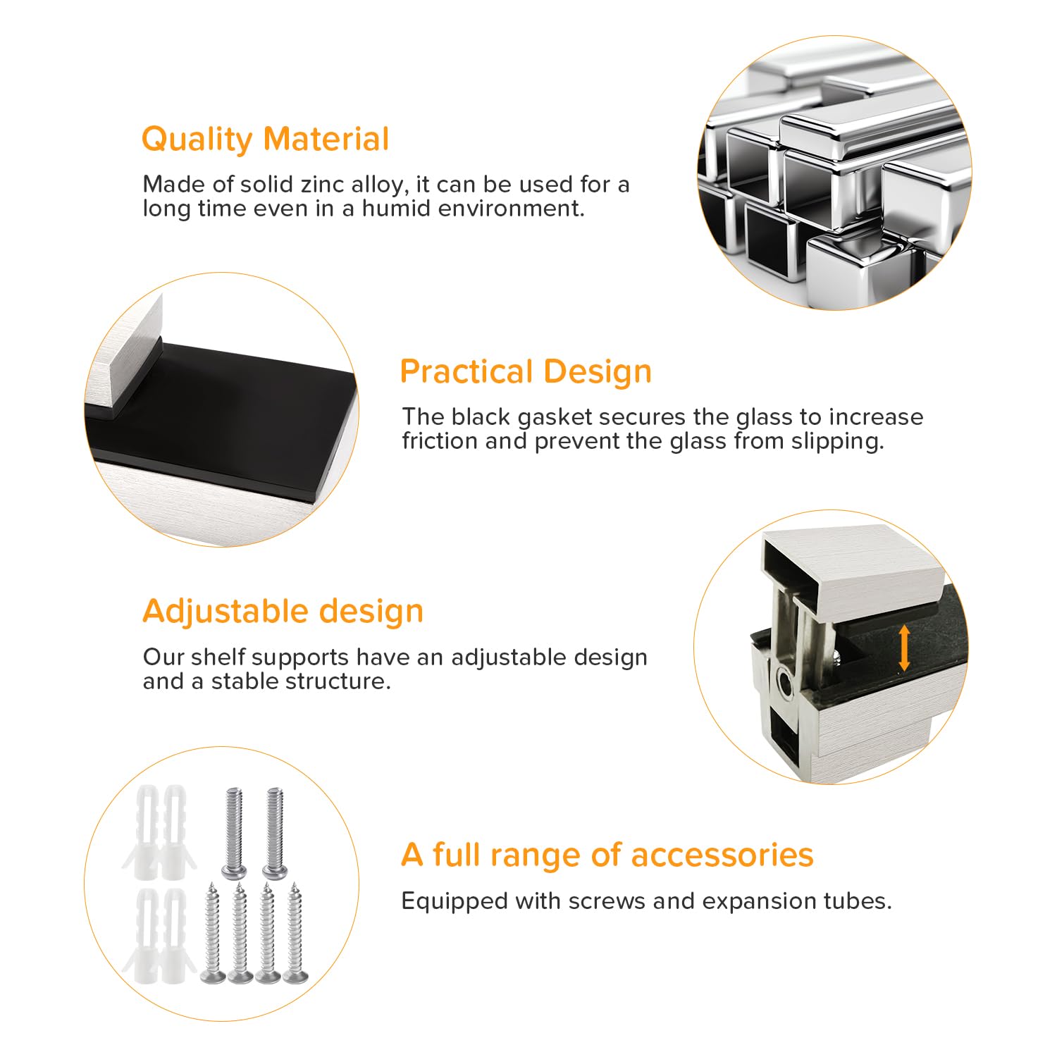 Lyeteung 2 PCS 3-16 mm Adjustable Glass Shelf Bracket, Zinc Alloy Wall Mount Glass Shelf Support - Image 3