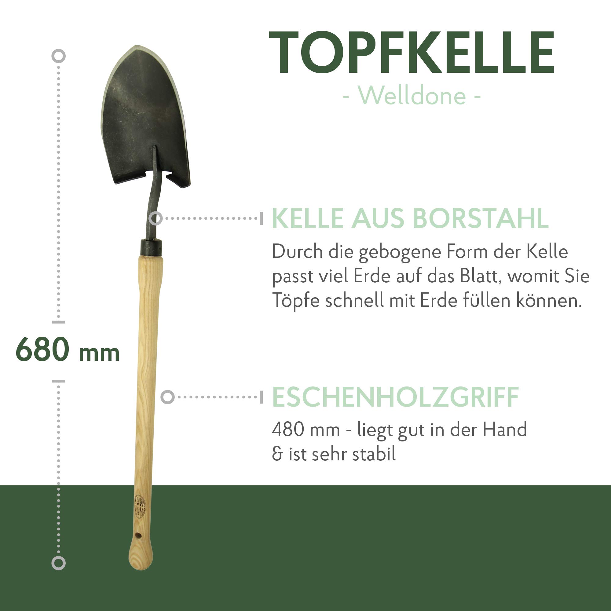 DeWit Topfkelle Welldone 68 cm Profi Blumenschaufel aus Borstahl FSC Handschaufel Garten-Schaufel Made in Holland