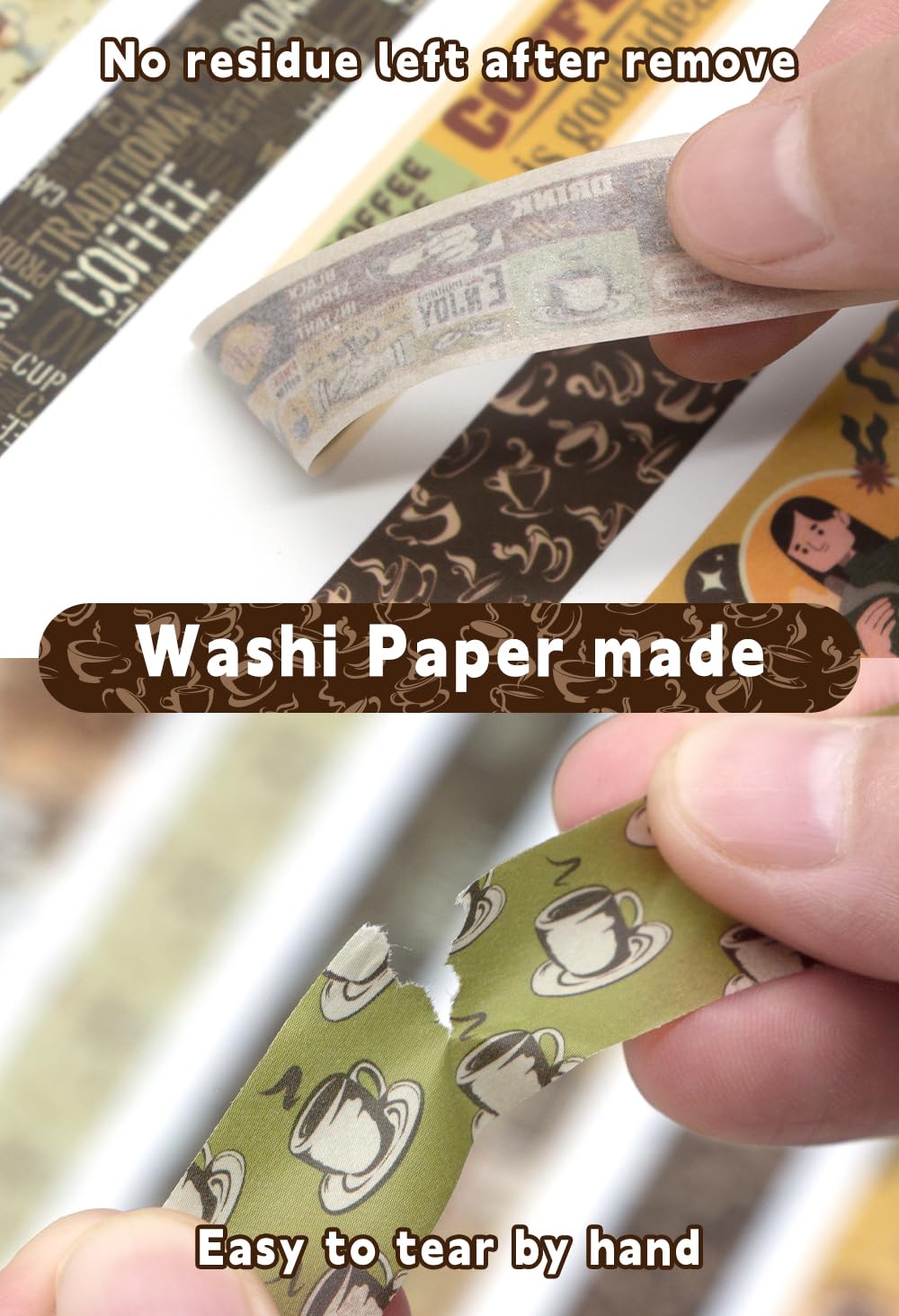 Coffee Themed Washi Tape Set, 14 Rolls Vintage Crafts Tape, Art Decorative Tape for Scrapbooking Supplies, Junk Journal, Bullet Journaling, Vision Board Supplies image 3
