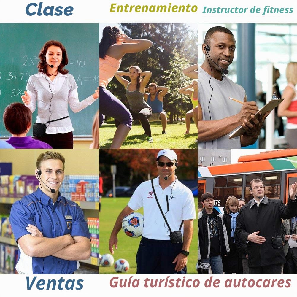 Amplificador de Voz portátil de 15W, SHIDU Amplificador de Voz con Auriculares con micrófono con Cable Micrófono Recargable y Sistema de Altavoces PA para Profesores,Canto,Aula, guía de Turismo,Yoga