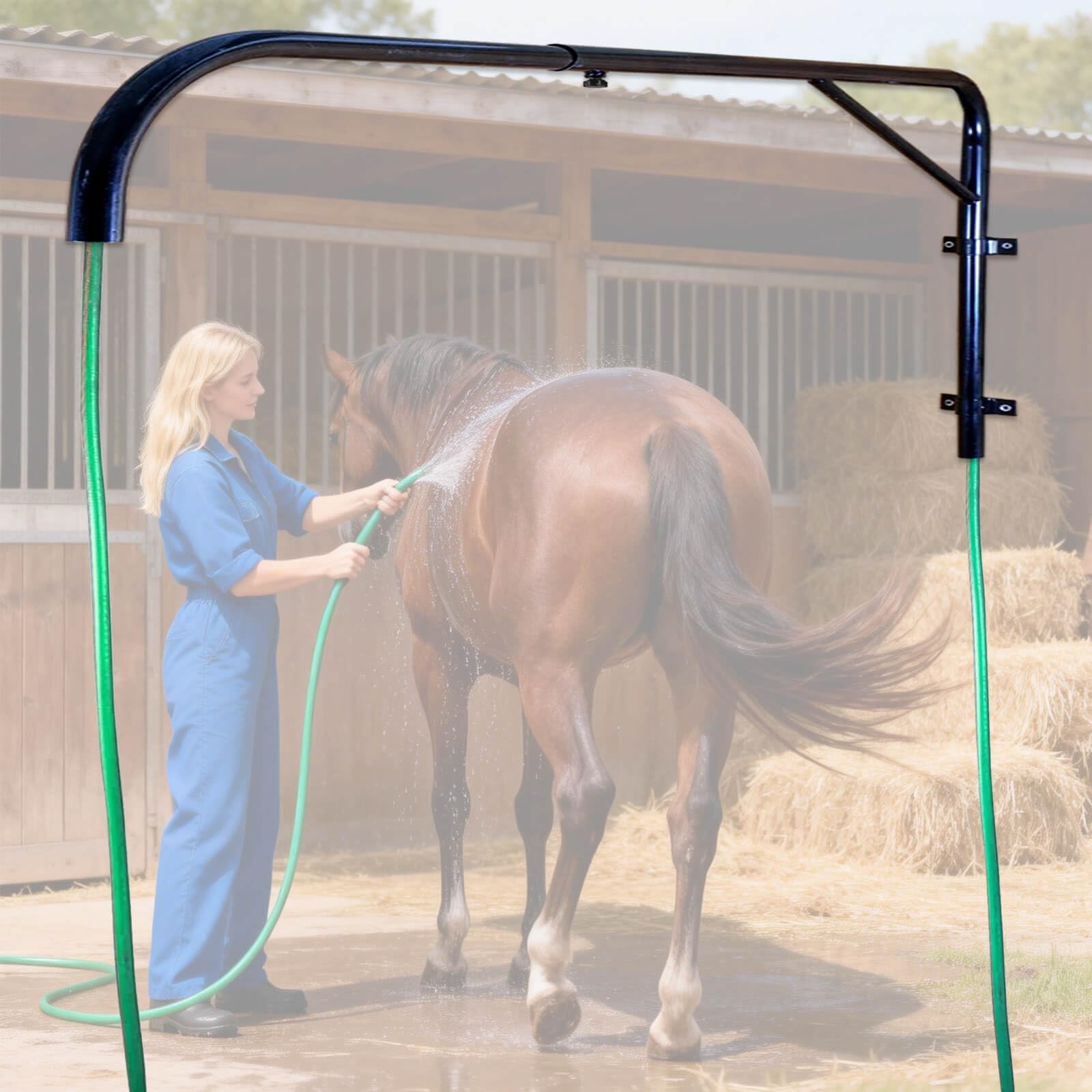 Hose Boom, Horse Wash Stall Hose Boom, Hose Boom Arm Wall Mount Preventing Tangling and Trampling While Washing Your Horse, 180 Swivel Horse Boom Arm Fits for Standard Garden Hose, Hose Not Included
