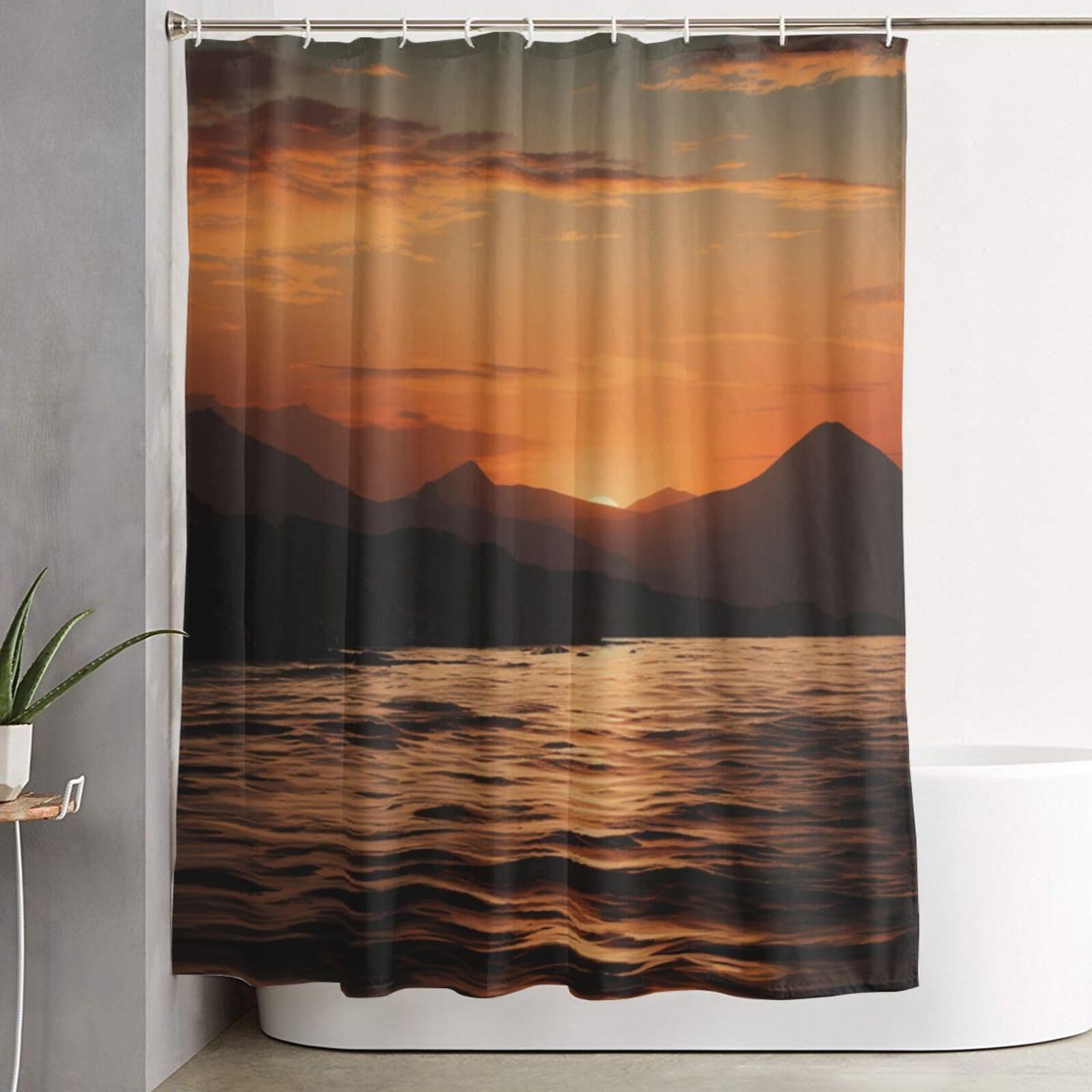 Rideau de douche imperméable anti-moisissure tissu épais coucher du soleil