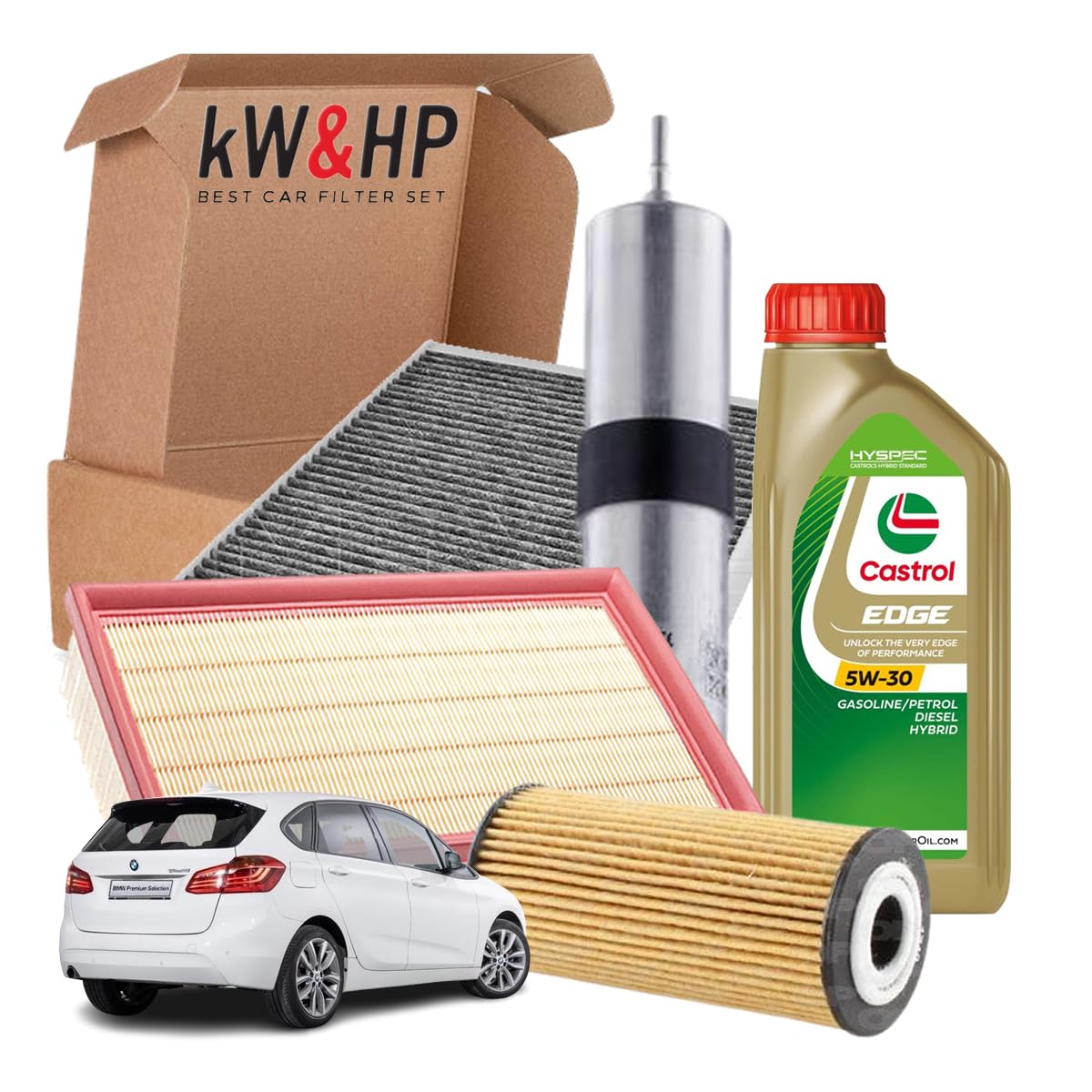KIT TAGLIANDO 4 FILTRI E 5 LITRI DI OLIO MOTORE 5W30 COMPATIBILE CON BMW_2 ACTIVE TOURER F45 1.5 216 D