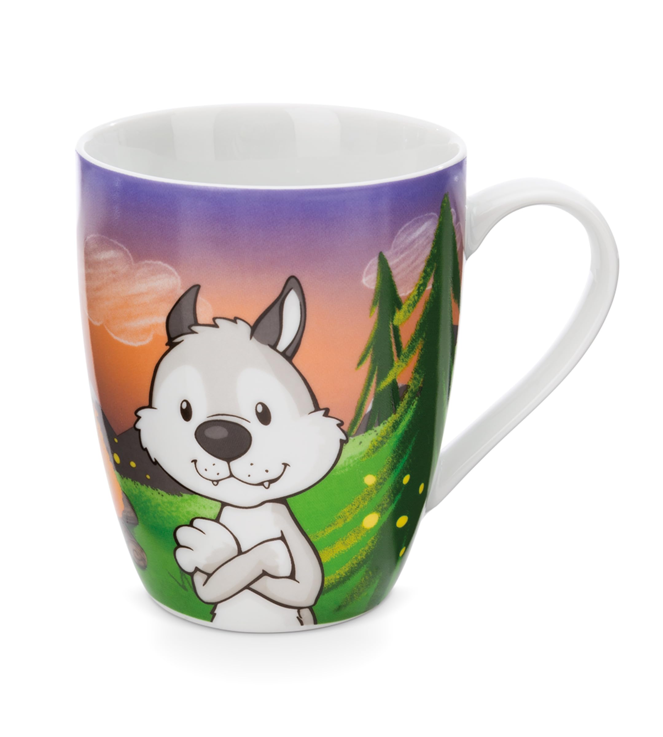 NICI Mug wolf Winny & chipmunk Jojo 310ml porcelain with banderole colorful - Tea Cup Coffee Cup Porcelain Mug Cup Mug with handle for cold and hot drinks, coffee, tea, milk, cocoa