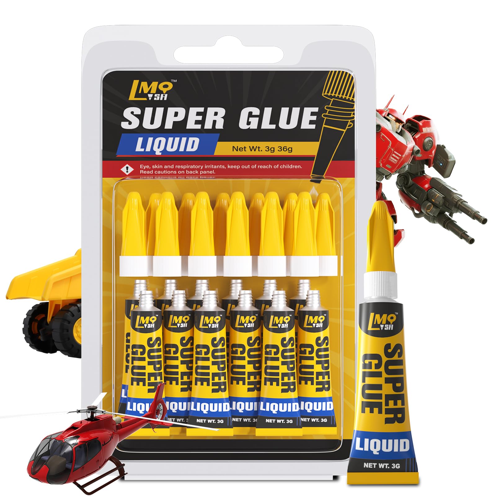 12×3g Mini Super Glue Clear Liquid, All Purpose Single Use Superglue Heavy Duty Strong for Plastic Ceramic Glass Metal Repair, Instant Cyanoacrylate