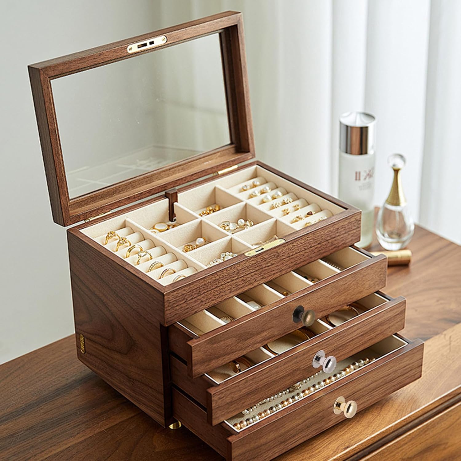 32pcs Mini Drawer Pulls, 0.37inch Small Knobs for Jewelry Box, Metal Round Mini Knobs Handles for Wood Case Drawer Cabinets Closet Cupboard (Multicolor)
