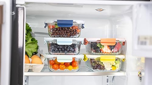 Miniatura 4 de Paquete de 5 recipientes de vidrio esculpido de 36 onzas con tapas, recipiente de vidrio de borosilicato para preparación de comidas, herméticos, a