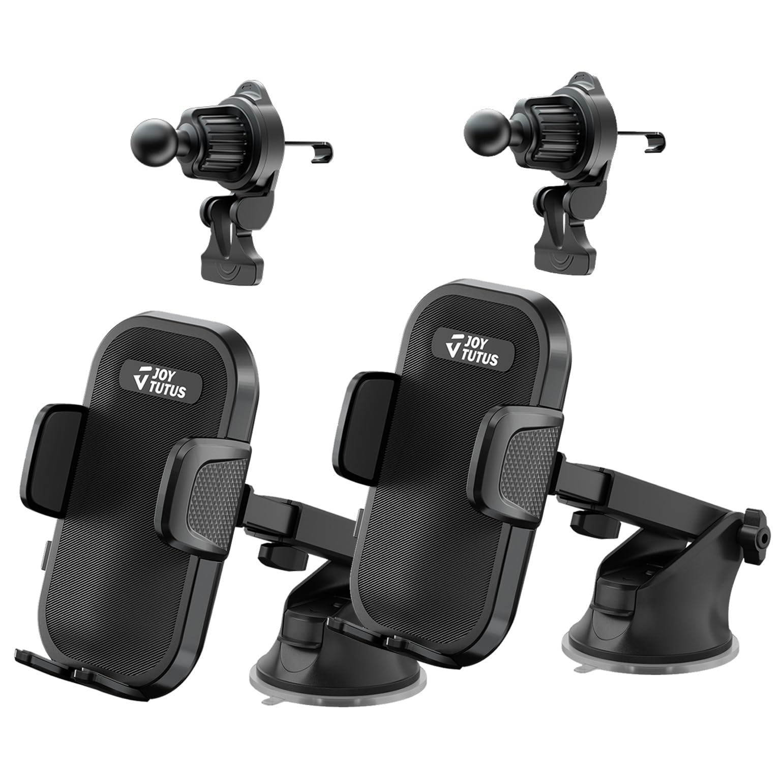 JOYTUTUS 2 Pack Phone Holder Car, [Military-Grade Suction & Stable Clip] Phone Mount for Car Dashboard Windshield Air Vent, Hands-Free Cell Phone Holder Car Fit iPhone Samsung All Smartphones